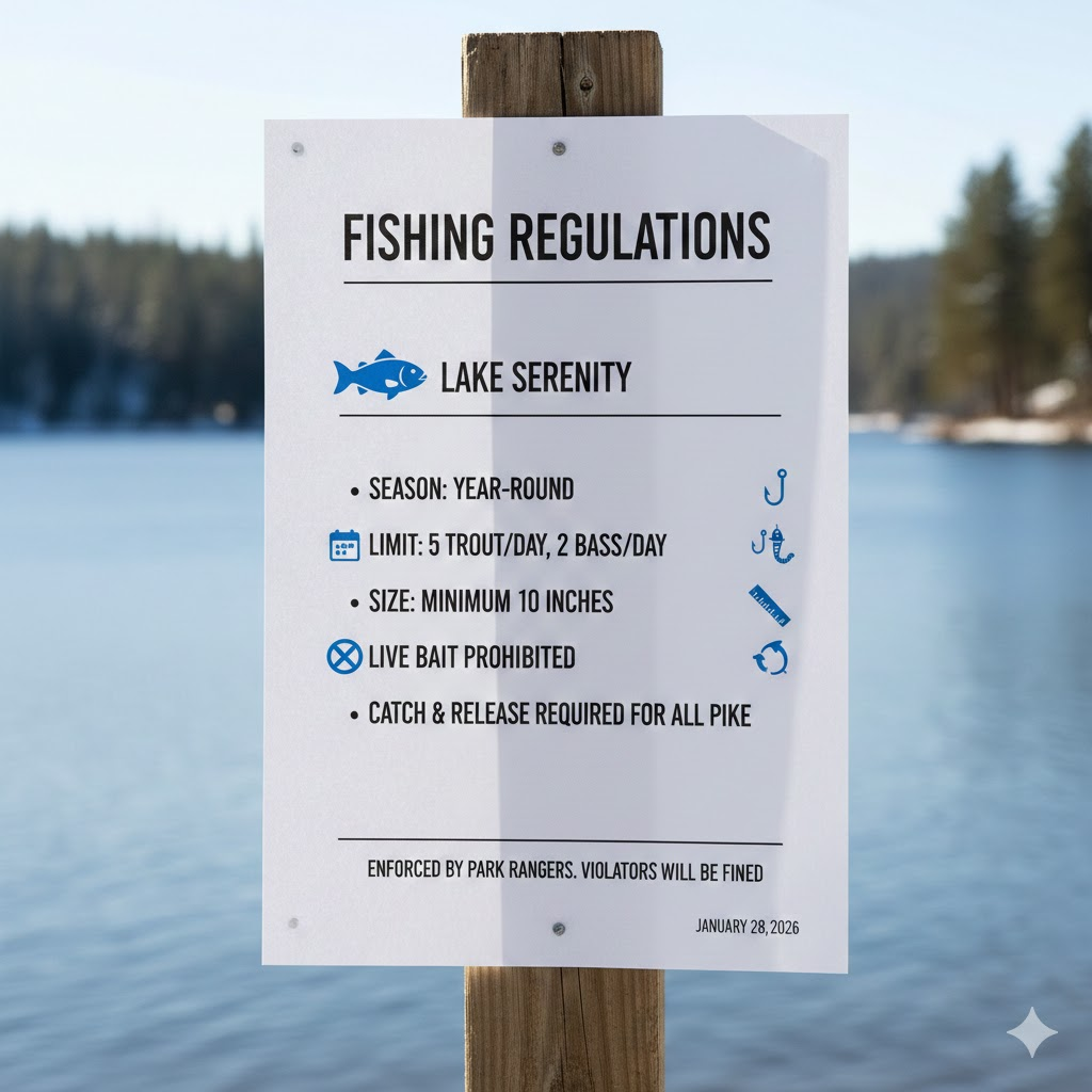 Weatherproof Fishing Regulations Signs