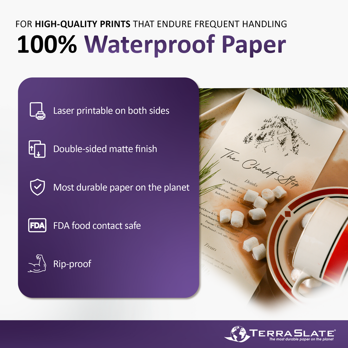 Papel de copia resistente al agua de 14 mil, tabloide extra de 12" x 18"