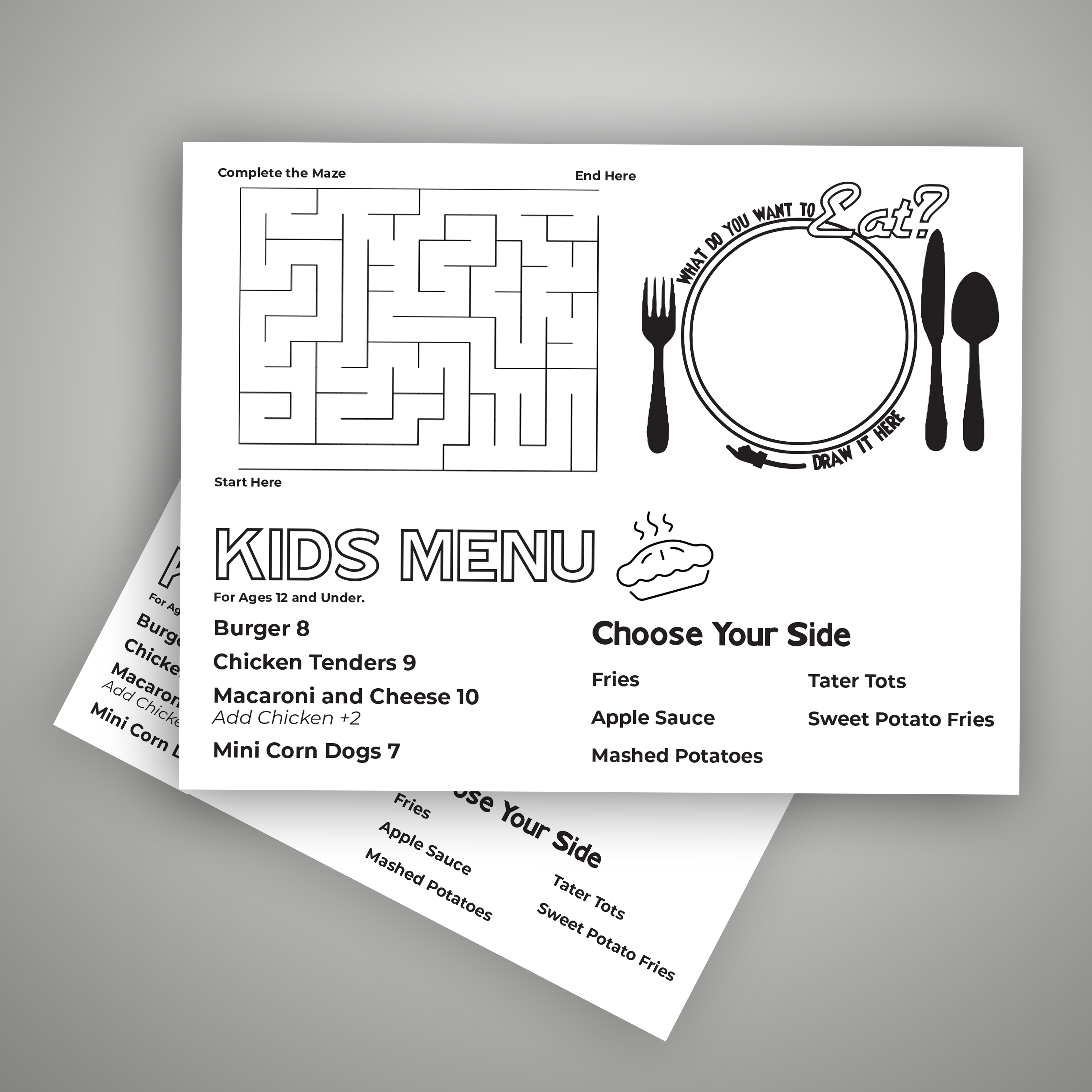 Kids Diner Menu Template 8.5" x 11"