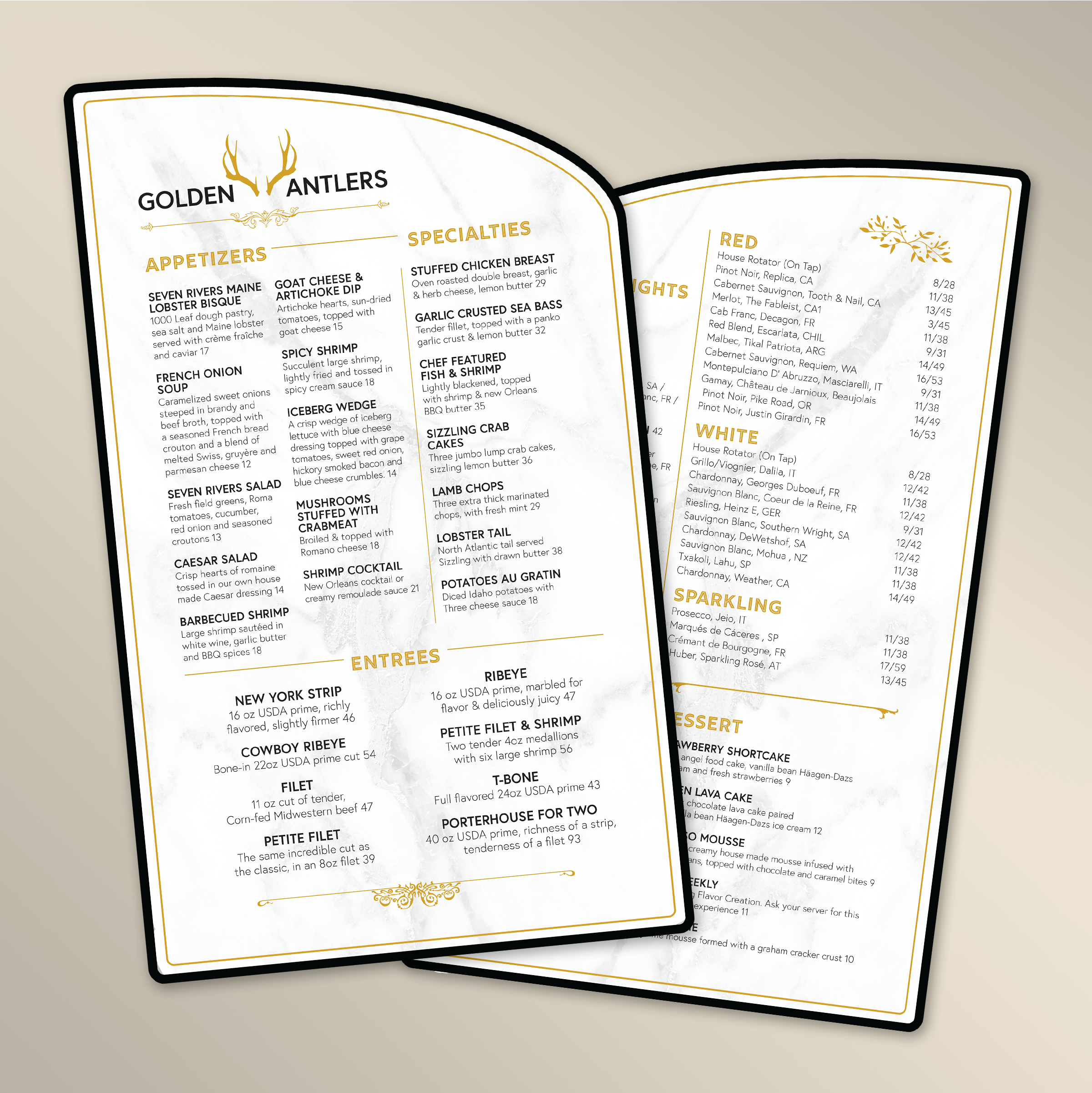 Golden Antlers Die-Cut Menu Template - TerraSlate Inc.