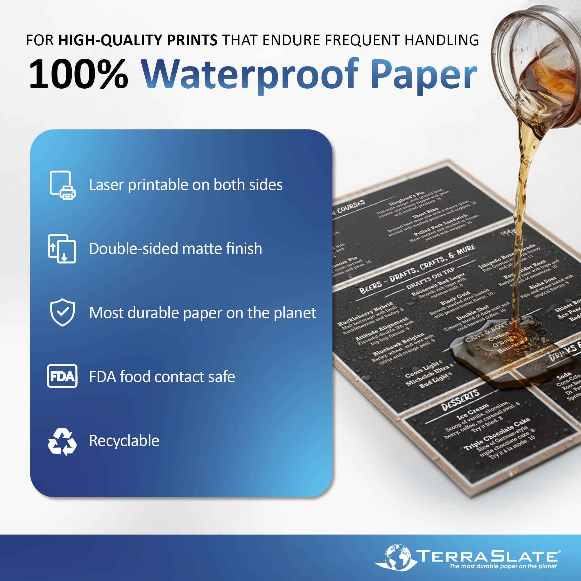 Papier de copie imperméable 5 mil, format A4, 210 × 297 mm