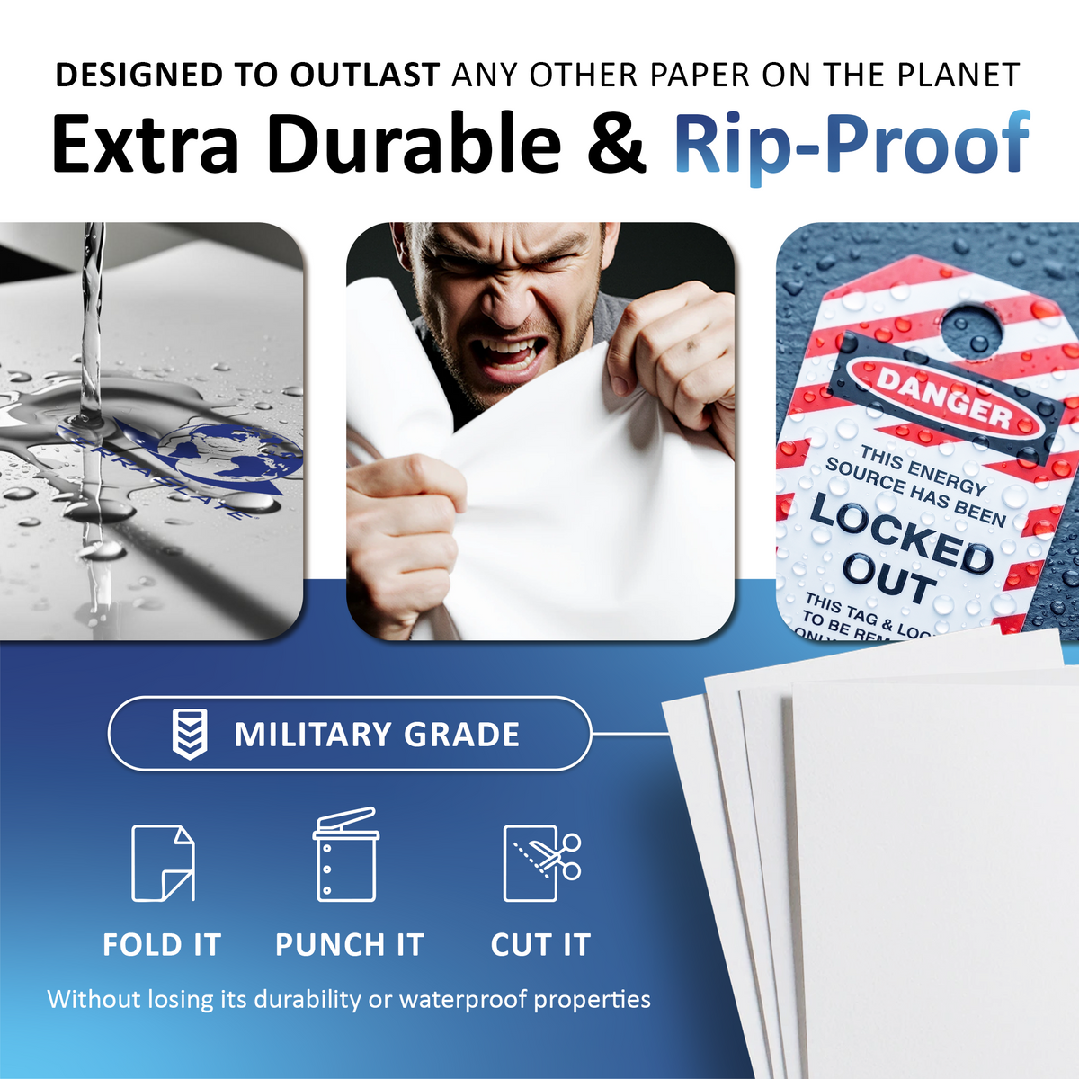 Papel de copia impermeable de 5 mil, tamaño legal de 8,5" x 14"