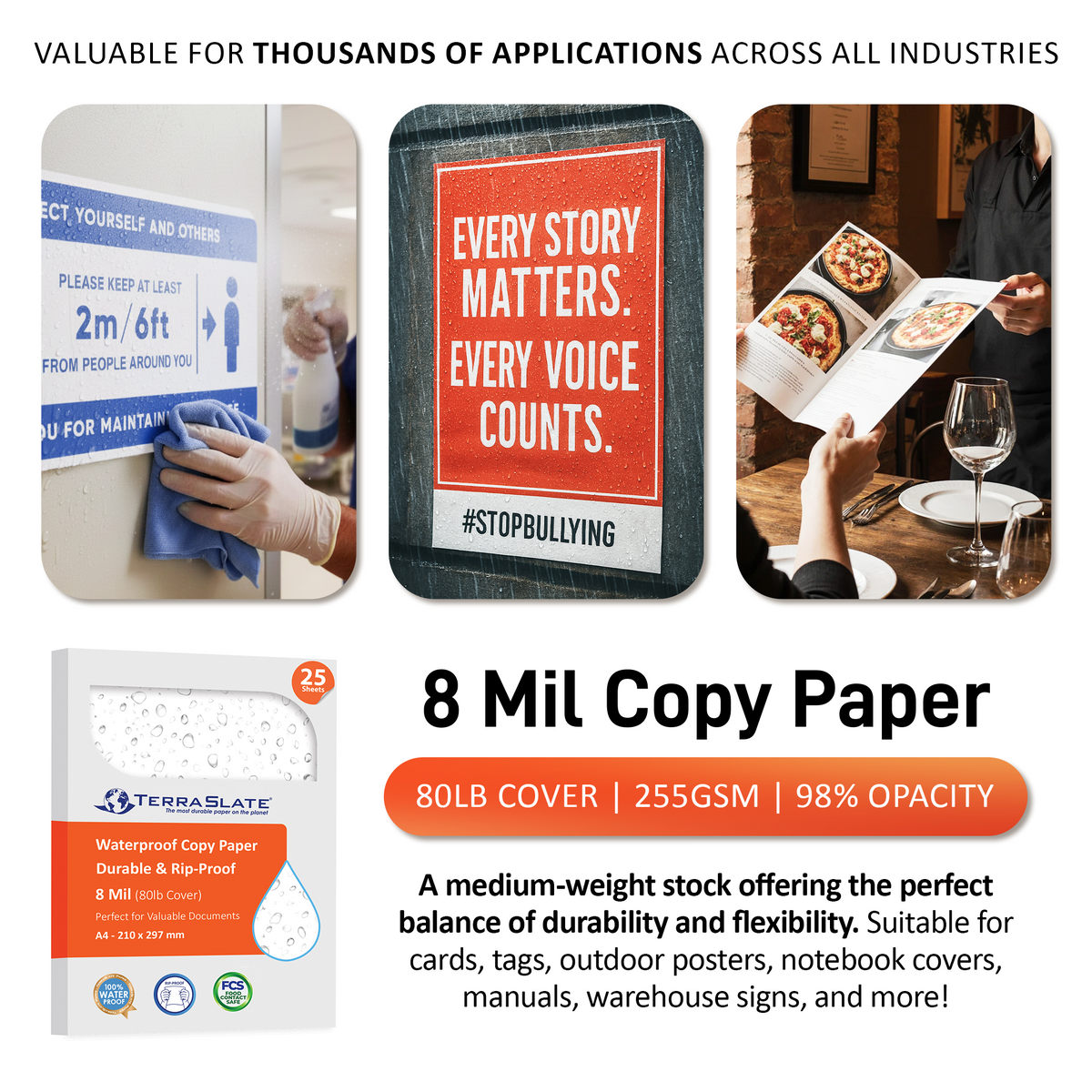 8 Mil Waterproof Copy Paper A5 Size 148 x 210 mm