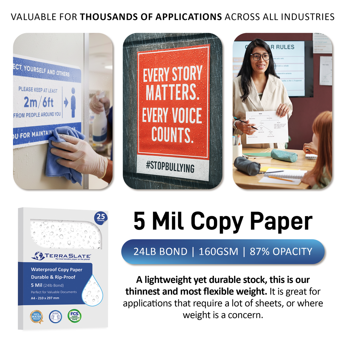 5 Mil Waterproof Copy Paper A5 Size 148 x 210 mm