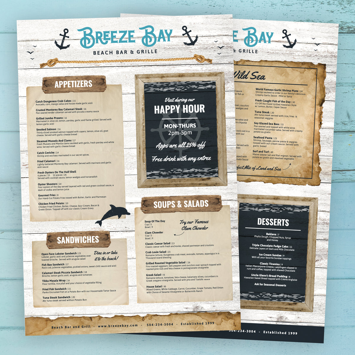 Beach Bar & Grille Menu Template 13" x 19"