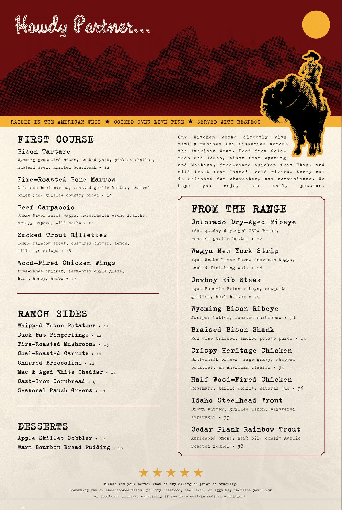 Upscale Western Steakhouse Menu Template - 12" x 18"