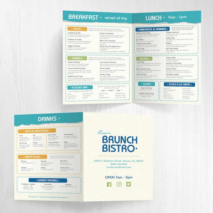 Modern Bistro Menu Template 11" x 17" Bi-Fold - TerraSlate Inc.