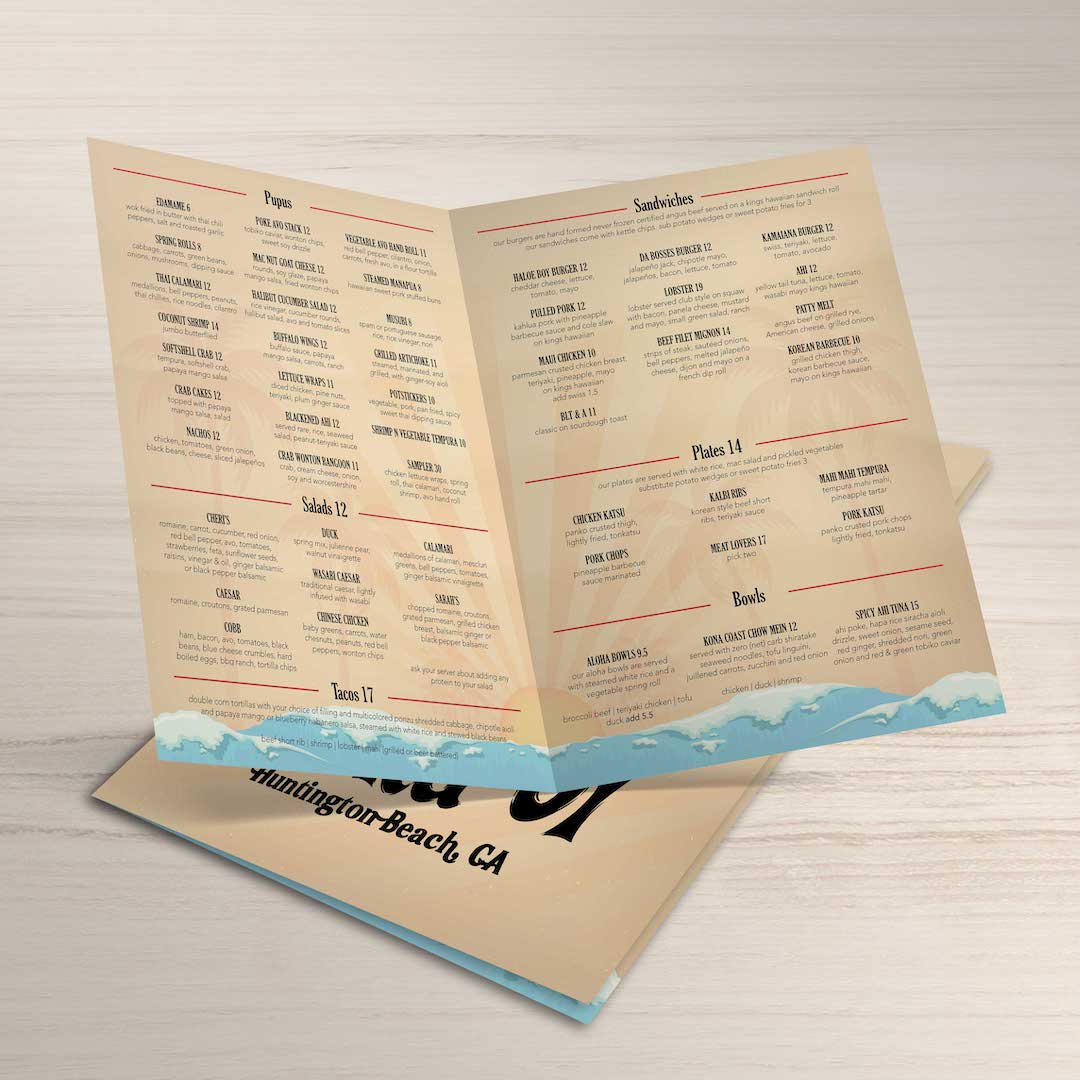 11" x 17" Bi-Fold Waterproof Menus - TerraSlate Inc.