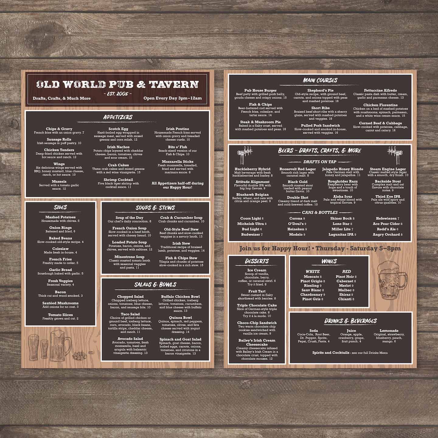 Old World Pub Menu Template 11" x 17" - TerraSlate Inc.