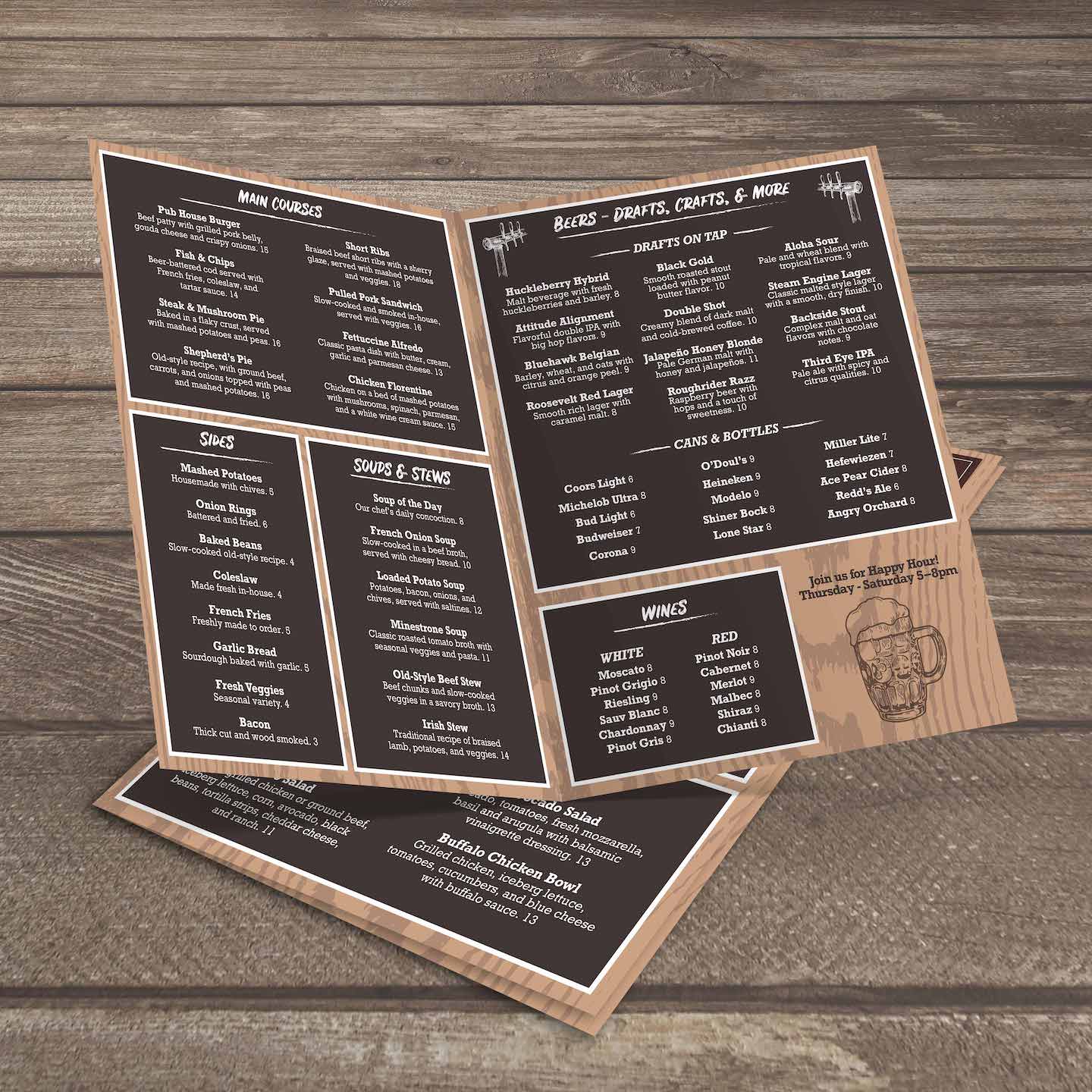 Old World Pub Menu Template 11" x 17" Bi-Fold - TerraSlate Inc.