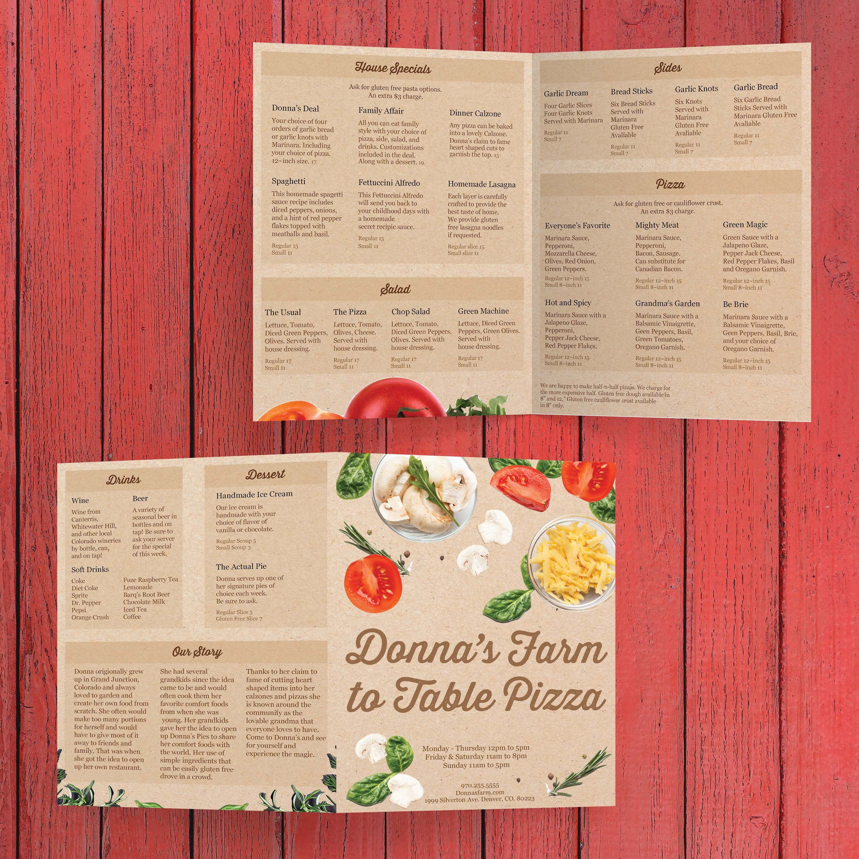 Farm to Table Pizza Menu Template 11" x 17" Bi-Fold - TerraSlate Inc.