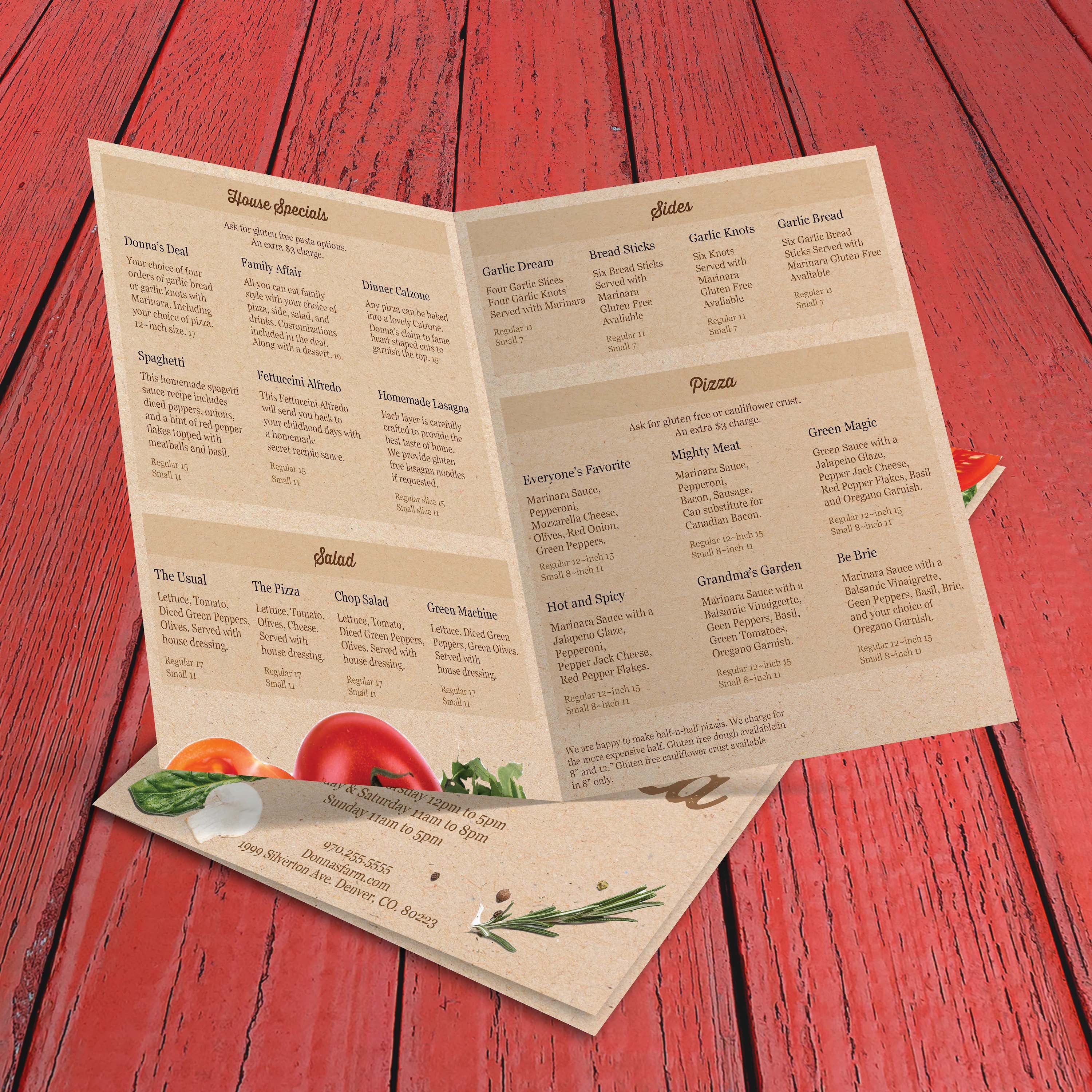 Farm to Table Pizza Menu Template 11" x 17" Bi-Fold - TerraSlate Inc.
