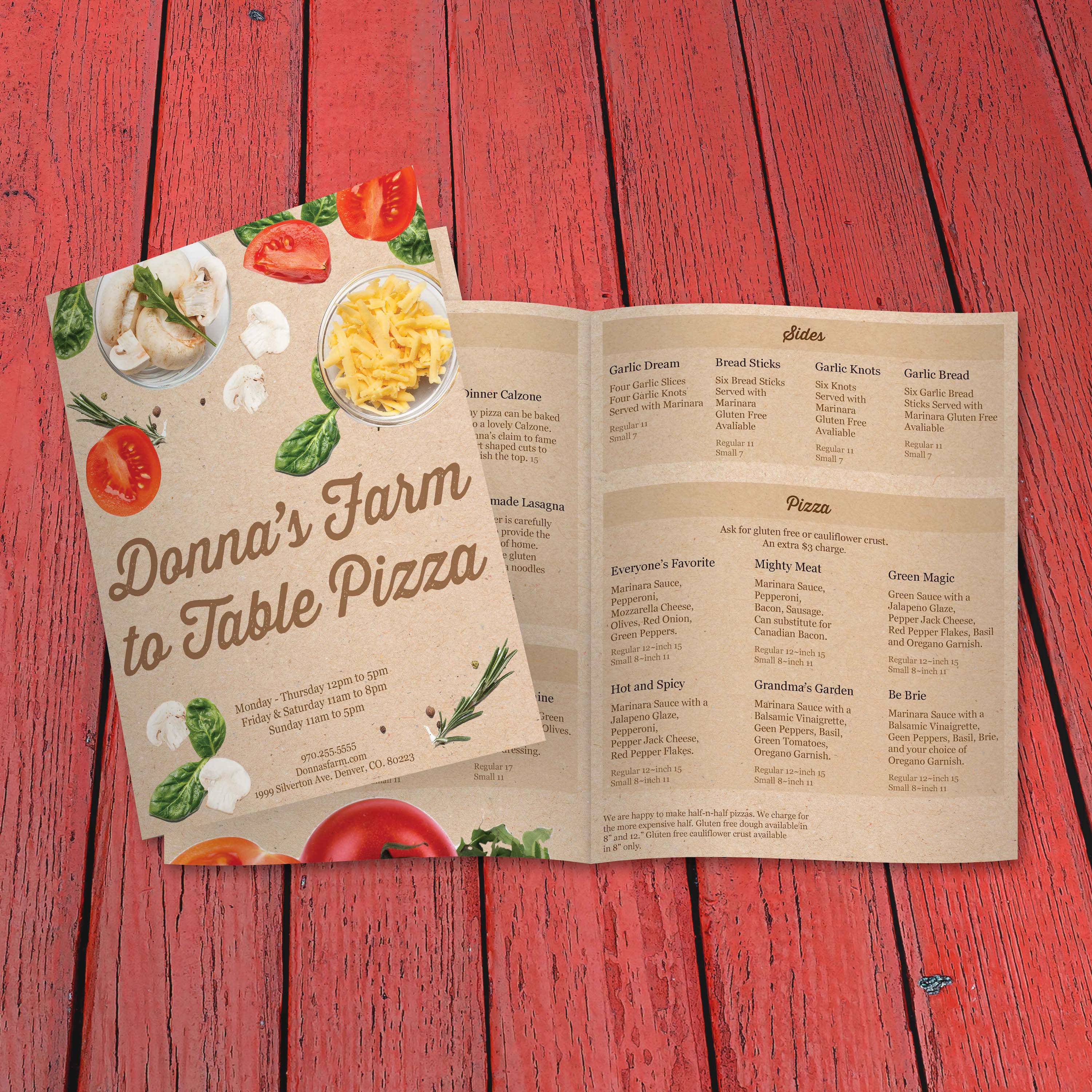 Farm to Table Pizza Menu Template 11" x 17" Bi-Fold - TerraSlate Inc.