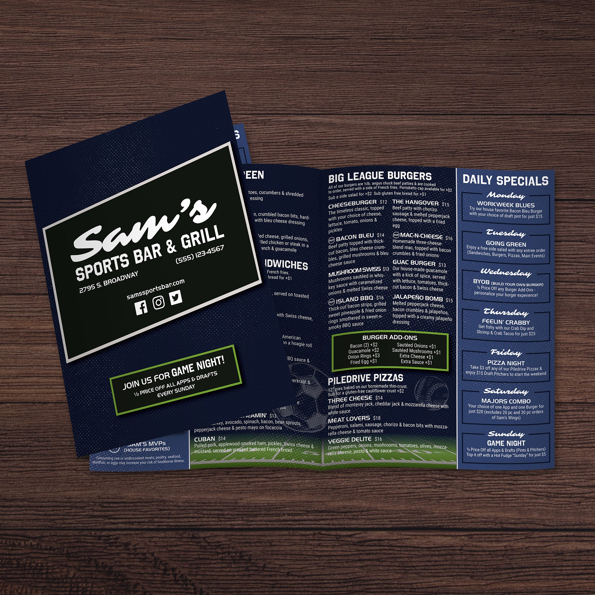 Sports Bar Template 11" x 17" Bifold - TerraSlate Inc.