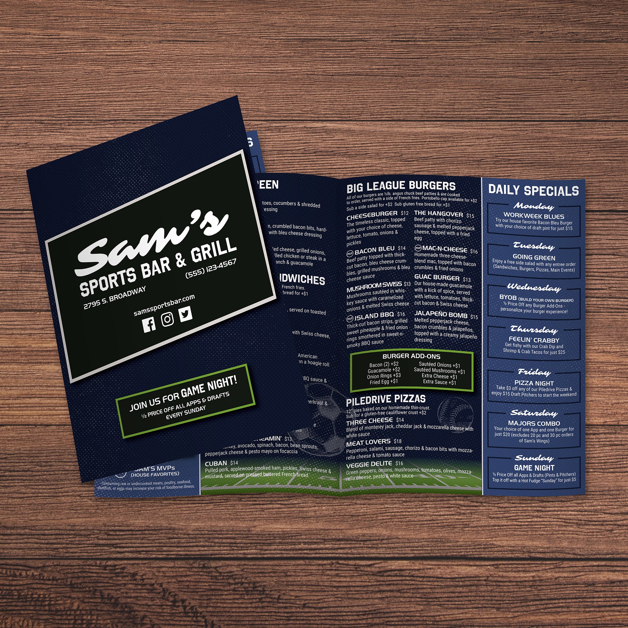 Sports Bar Template 11" x 17" Bifold - TerraSlate Inc.