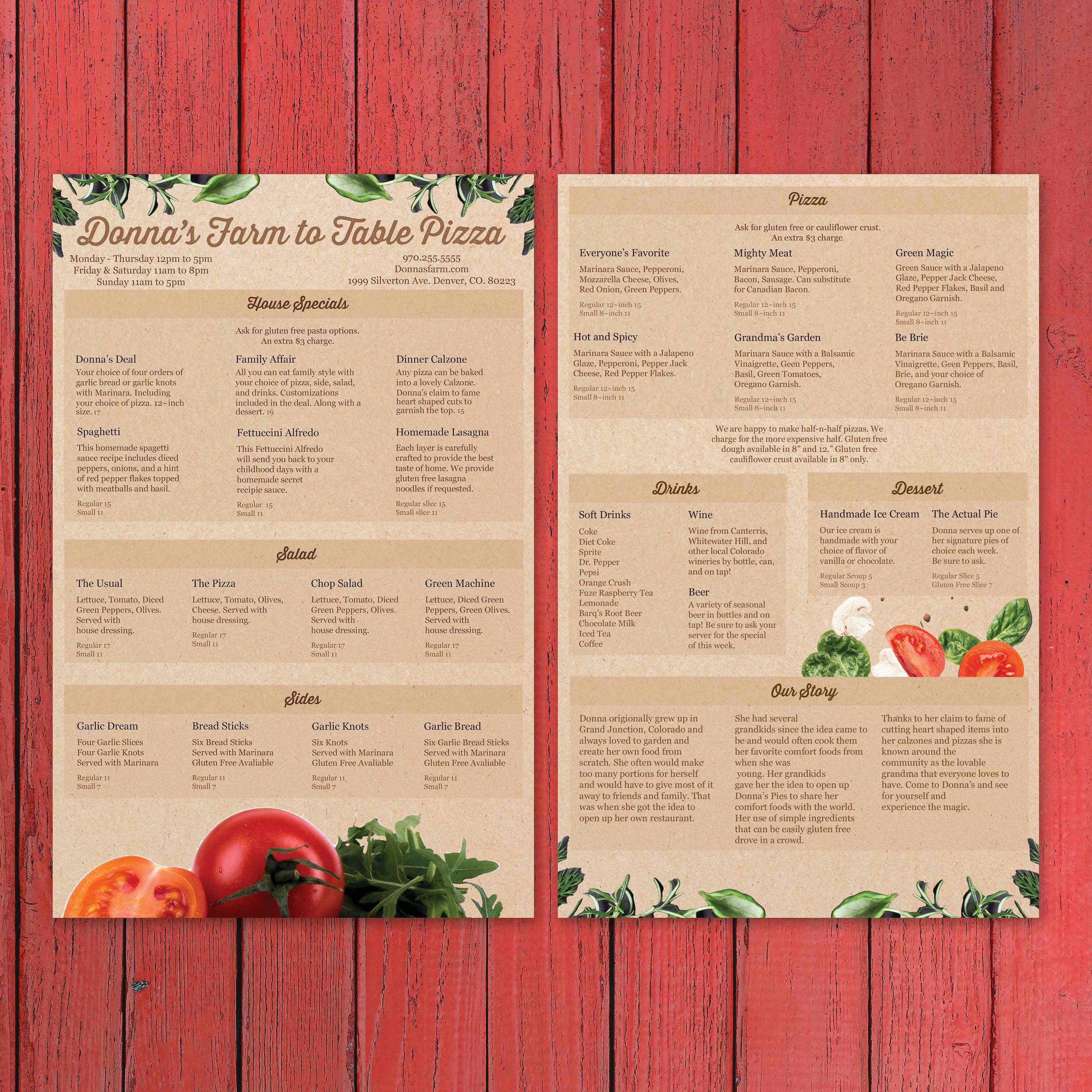 Farm to Table Pizza Menu Template 11" x 17" - TerraSlate Inc.