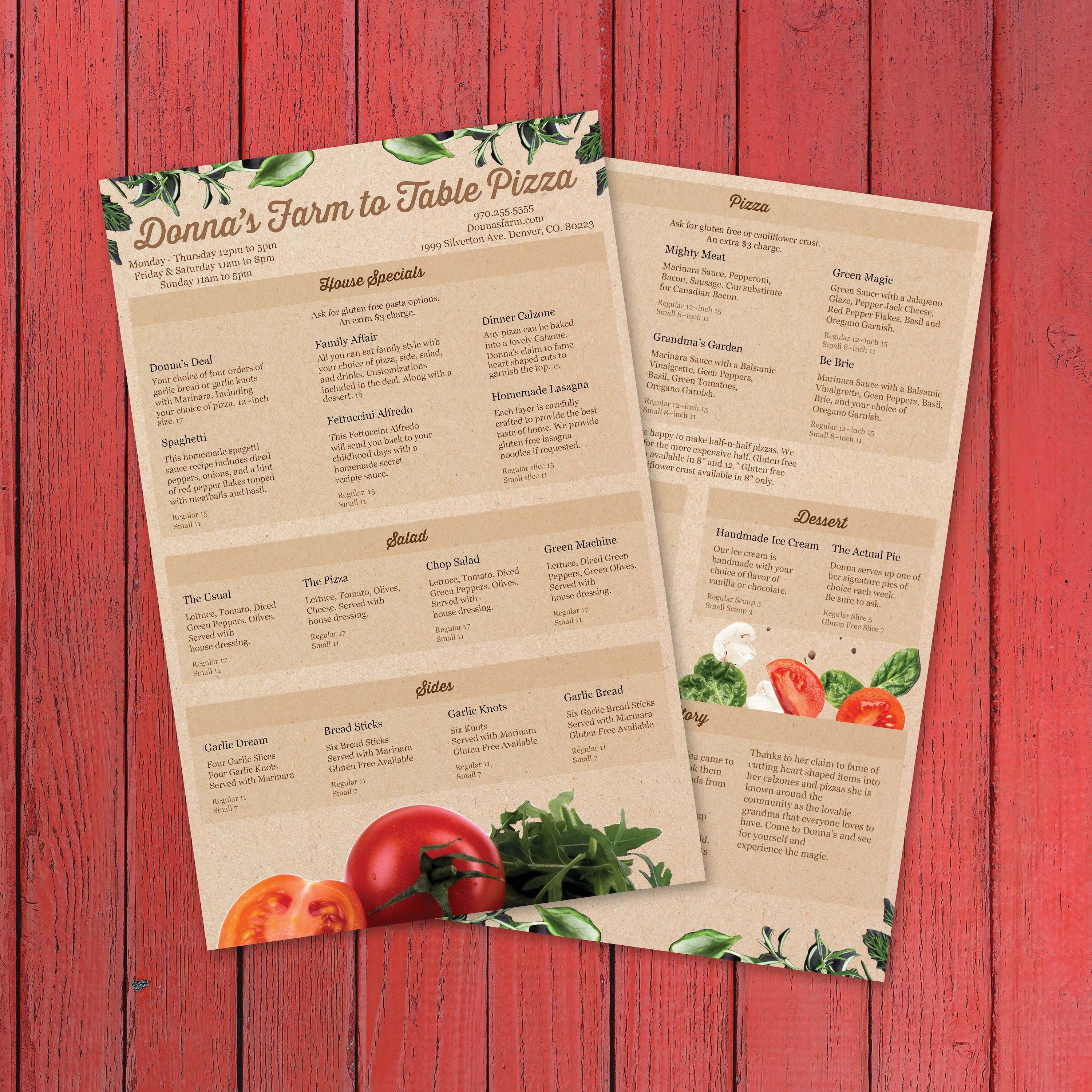 Farm to Table Pizza Menu Template 11" x 17" - TerraSlate Inc.