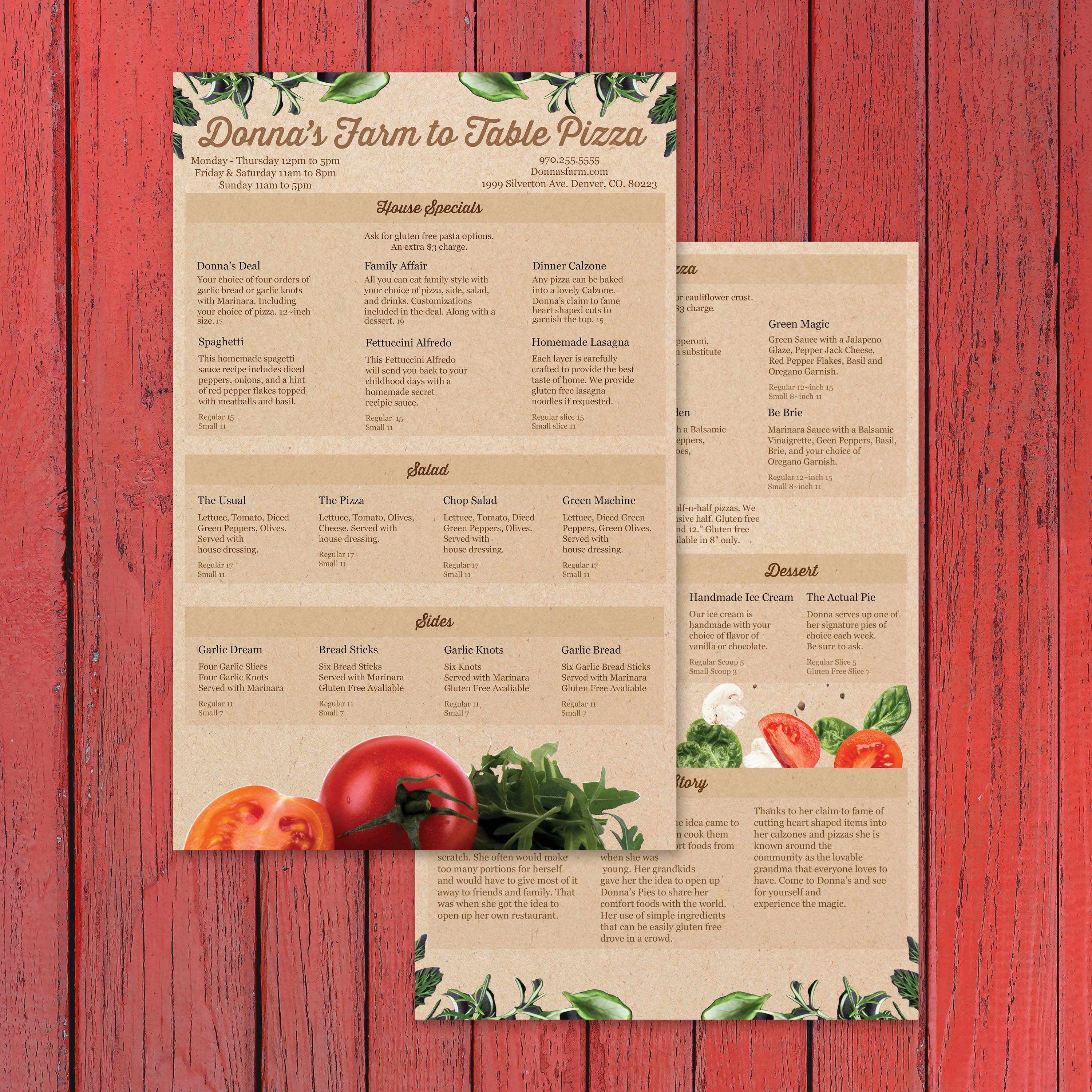 Farm to Table Pizza Menu Template 11" x 17" - TerraSlate Inc.