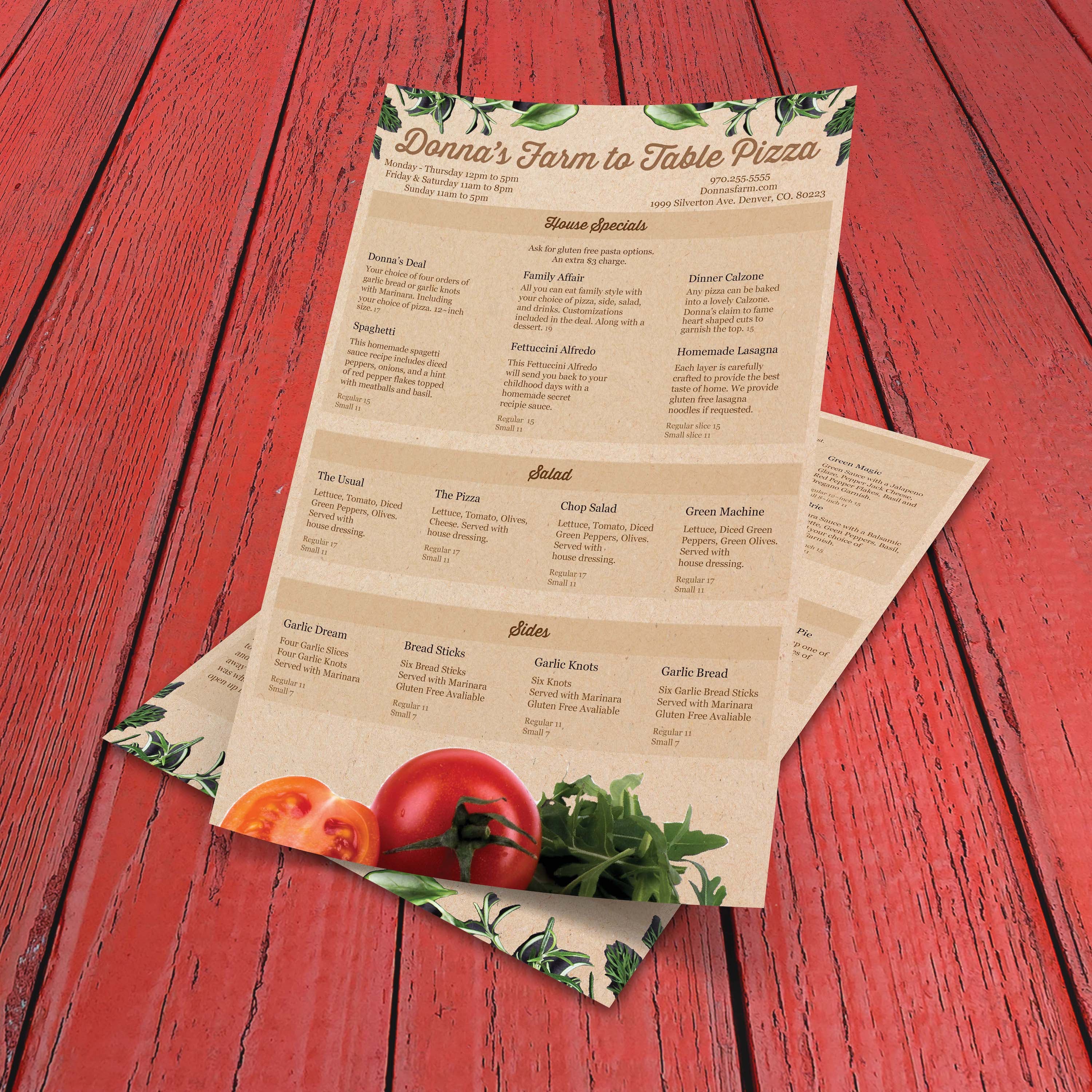 Farm to Table Pizza Menu Template 11" x 17" - TerraSlate Inc.