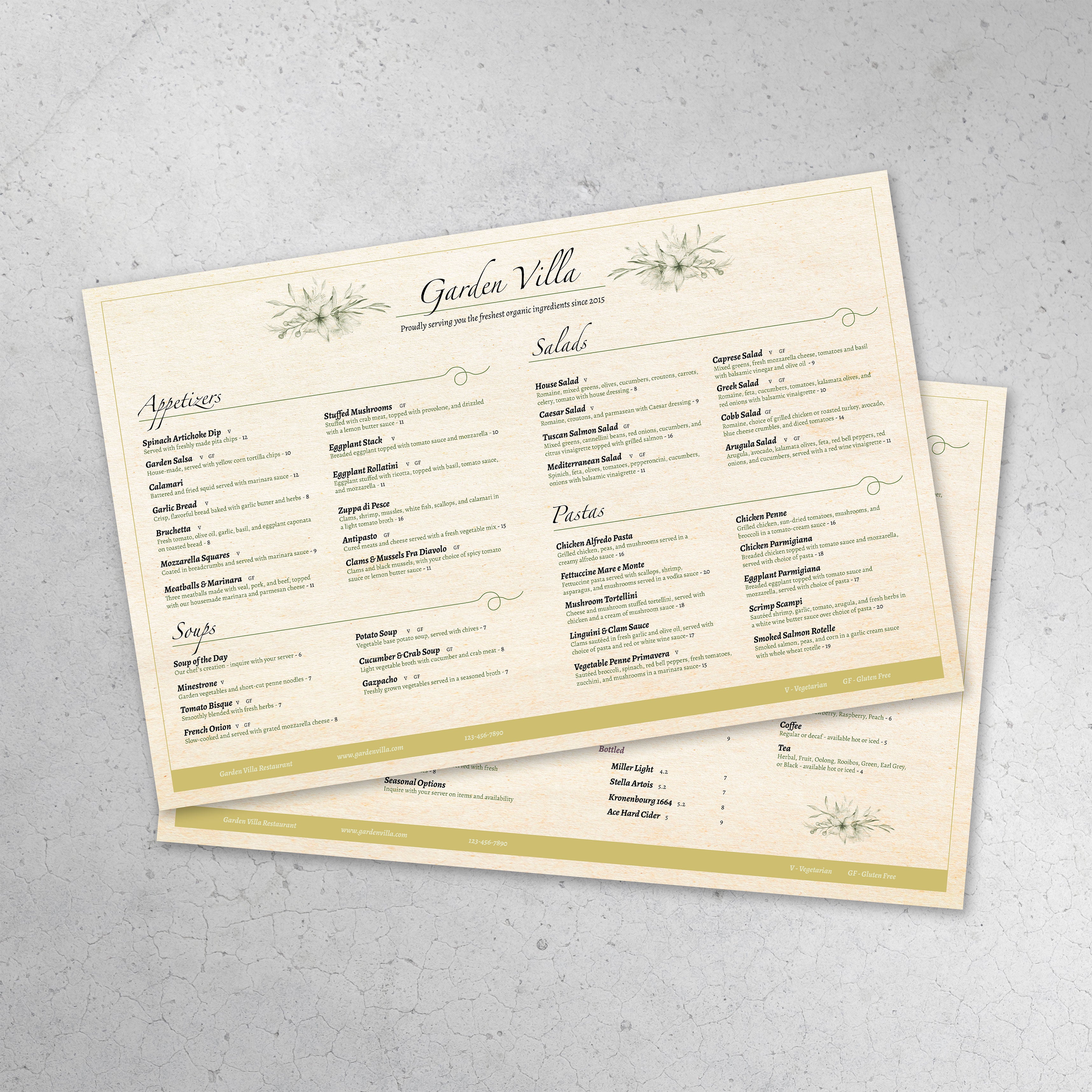 Italian Garden Menu Template 11" x 17" - TerraSlate Inc.
