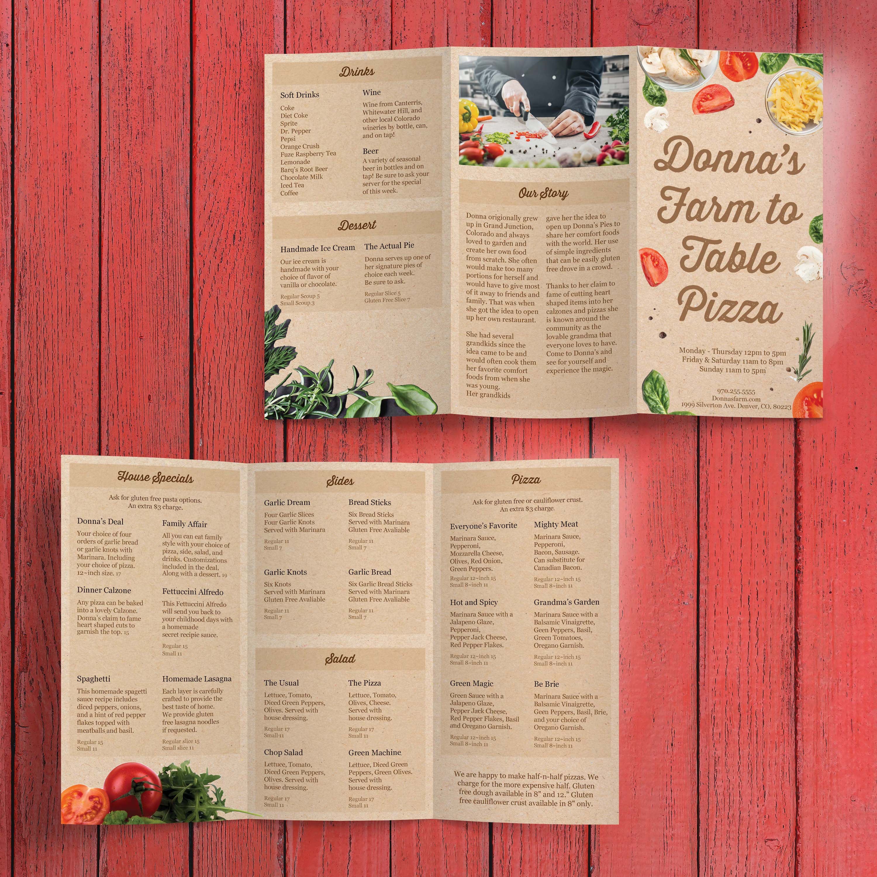 Farm to Table Pizza Menu Template 11" x 17" Tri-Fold - TerraSlate Inc.