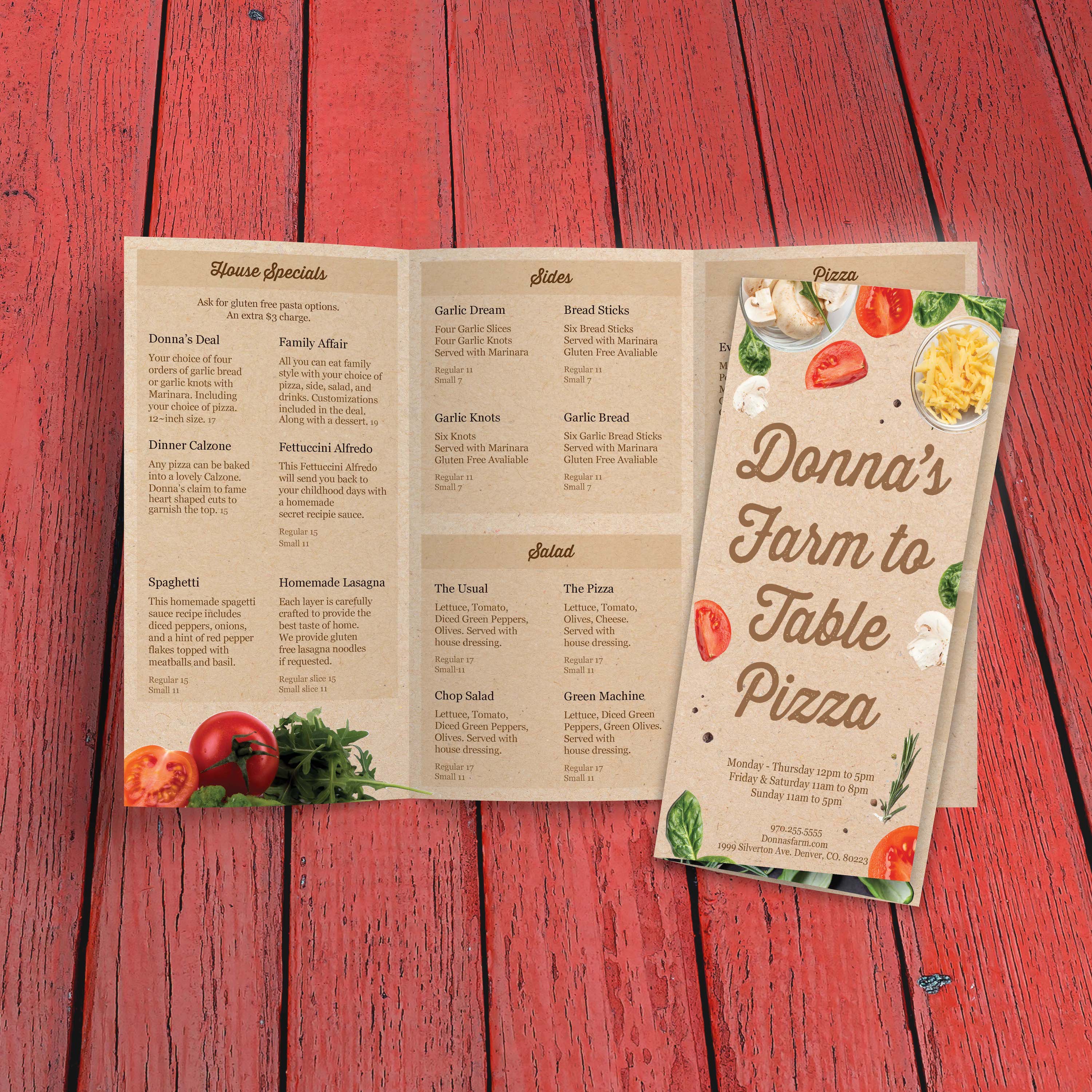 Farm to Table Pizza Menu Template 11" x 17" Tri-Fold - TerraSlate Inc.