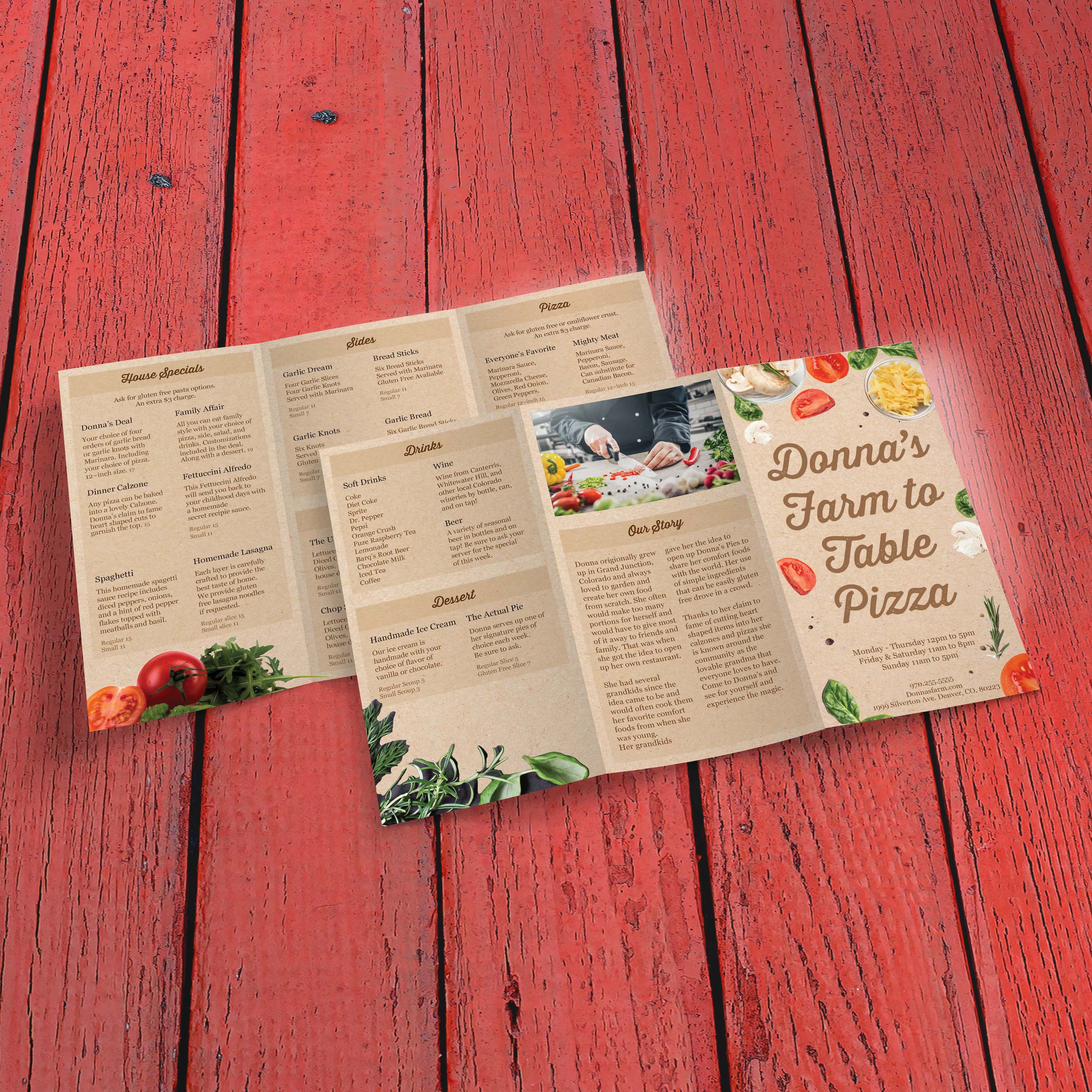 Farm to Table Pizza Menu Template 11" x 17" Tri-Fold - TerraSlate Inc.