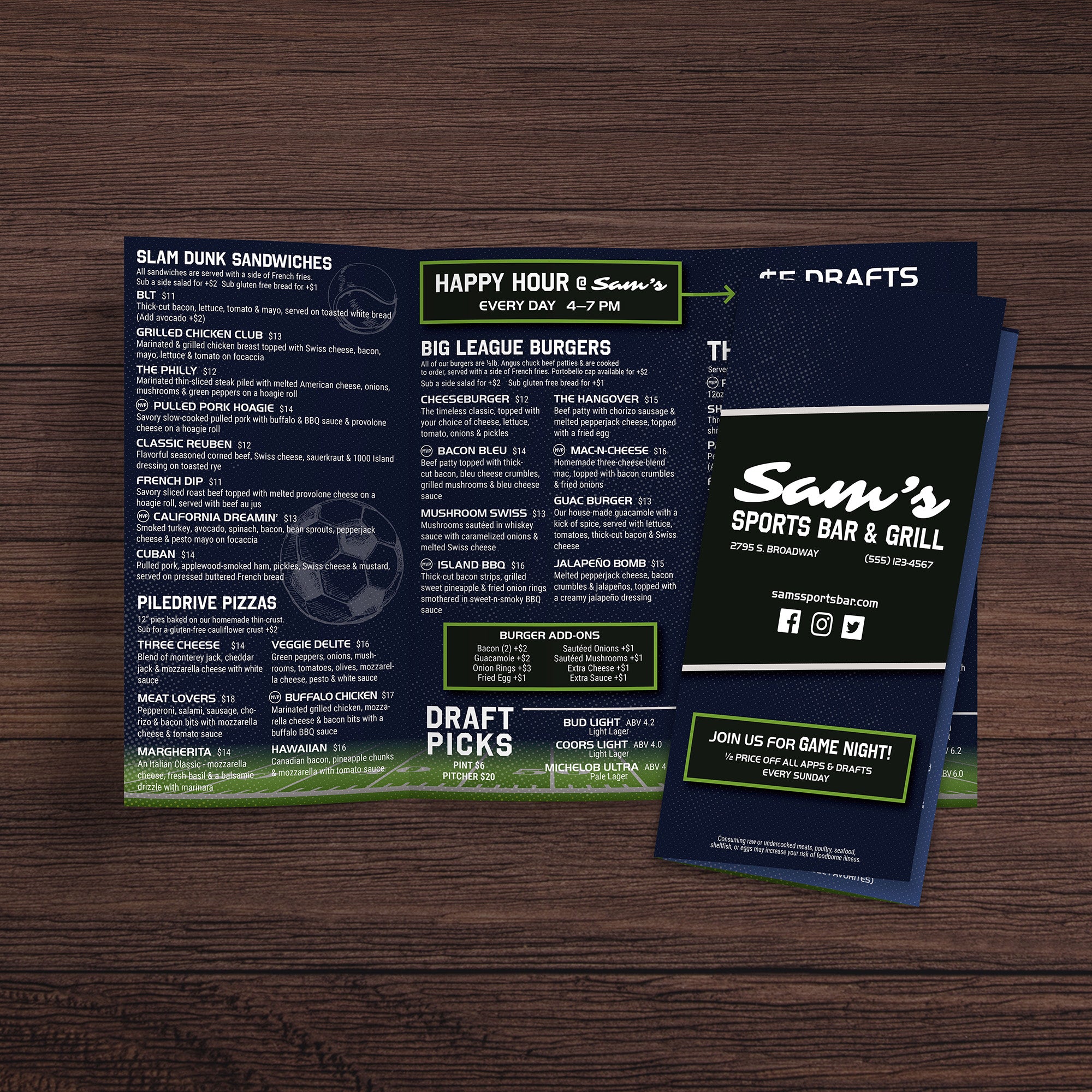 Sports Bar Template 11" x 17" Trifold - TerraSlate Inc.
