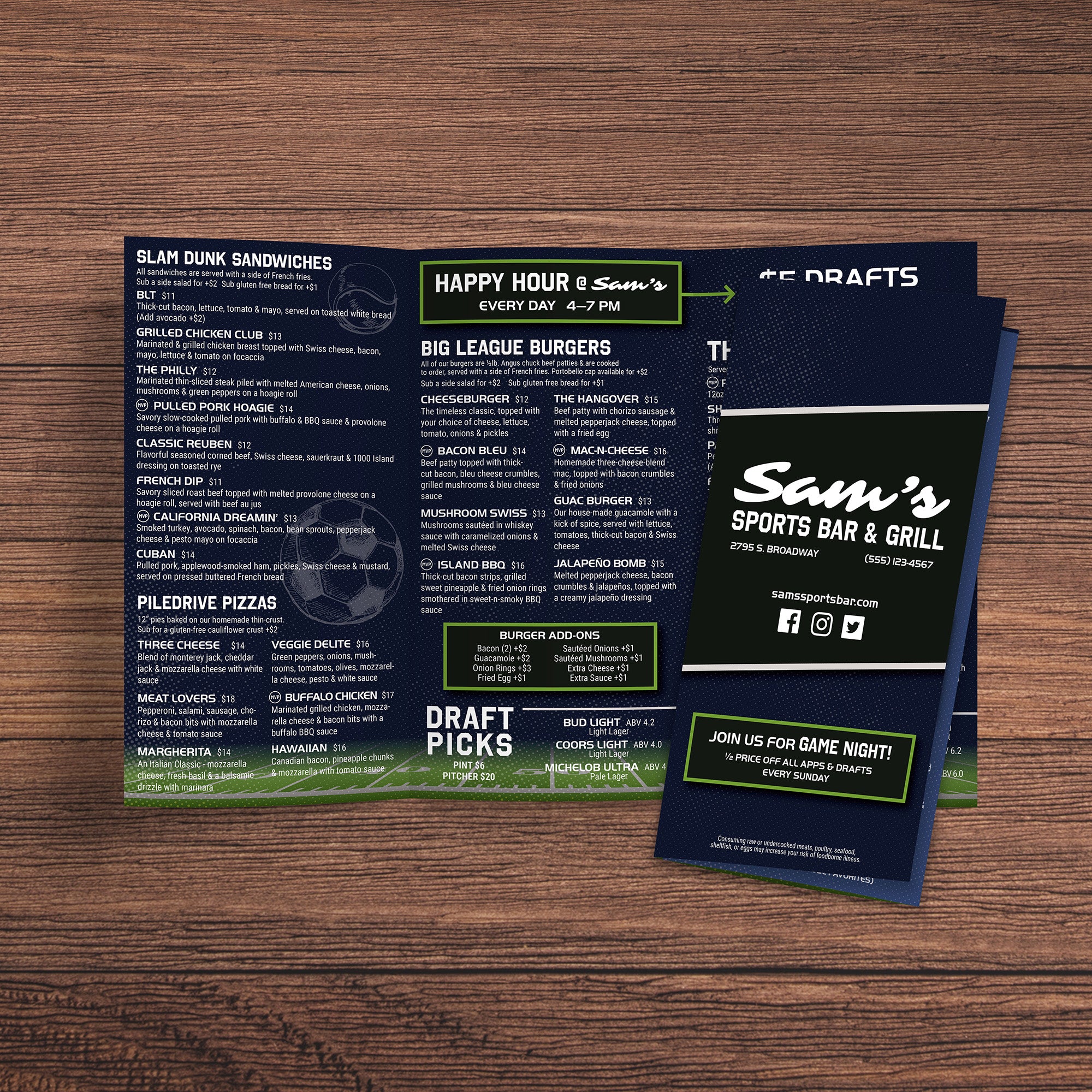 Sports Bar Template 11" x 17" Trifold - TerraSlate Inc.