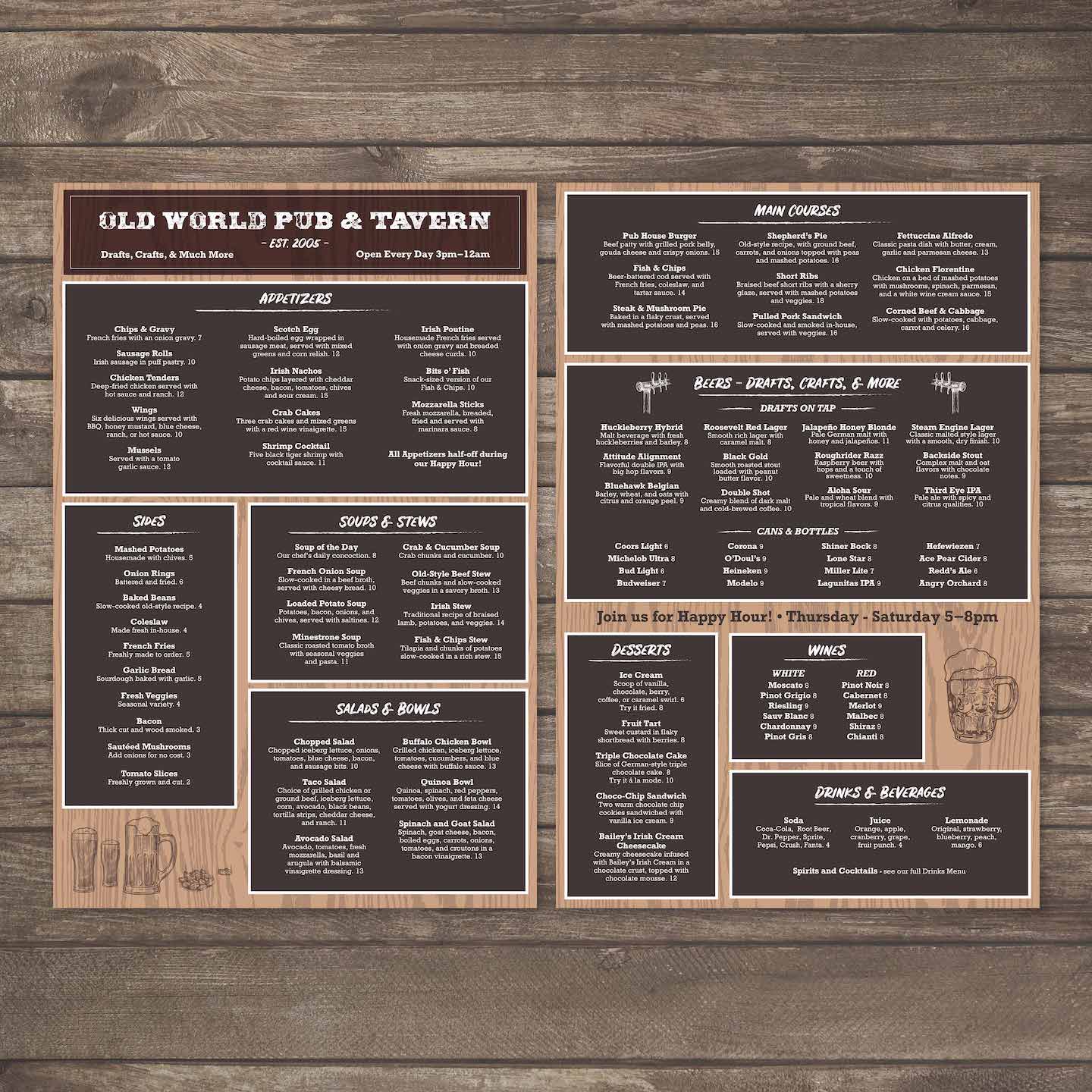 Old World Pub Menu Template 12" x 18" - TerraSlate Inc.