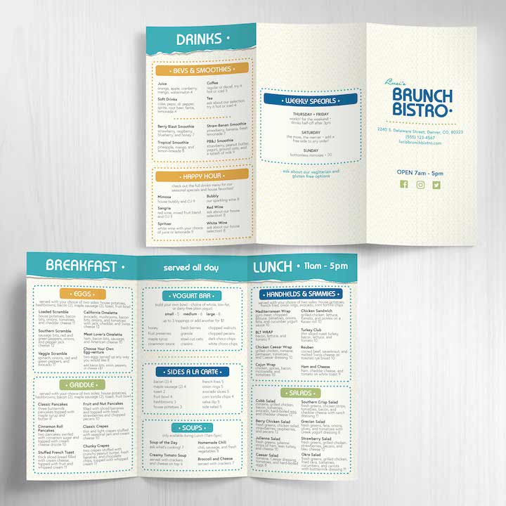 Modern Bistro Menu Template 12" x 18" Tri-Fold - TerraSlate Inc.