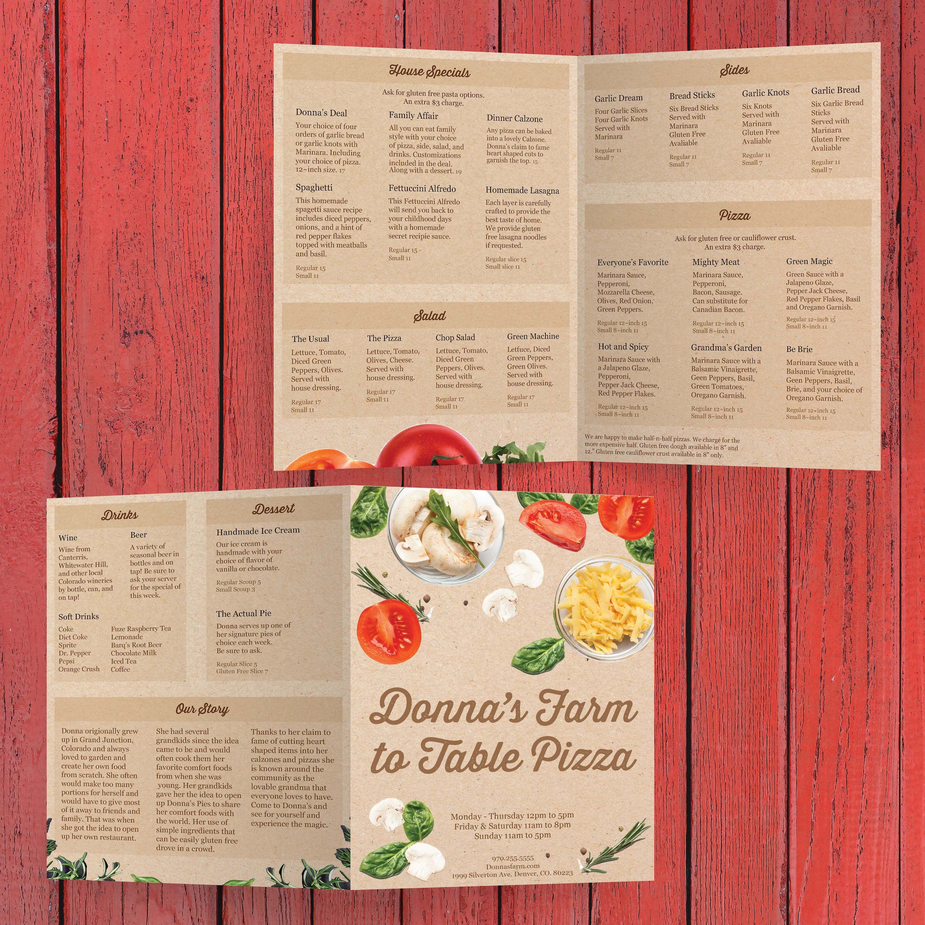 Farm to Table Pizza Menu Template 12" x 18" Bi-Fold - TerraSlate Inc.