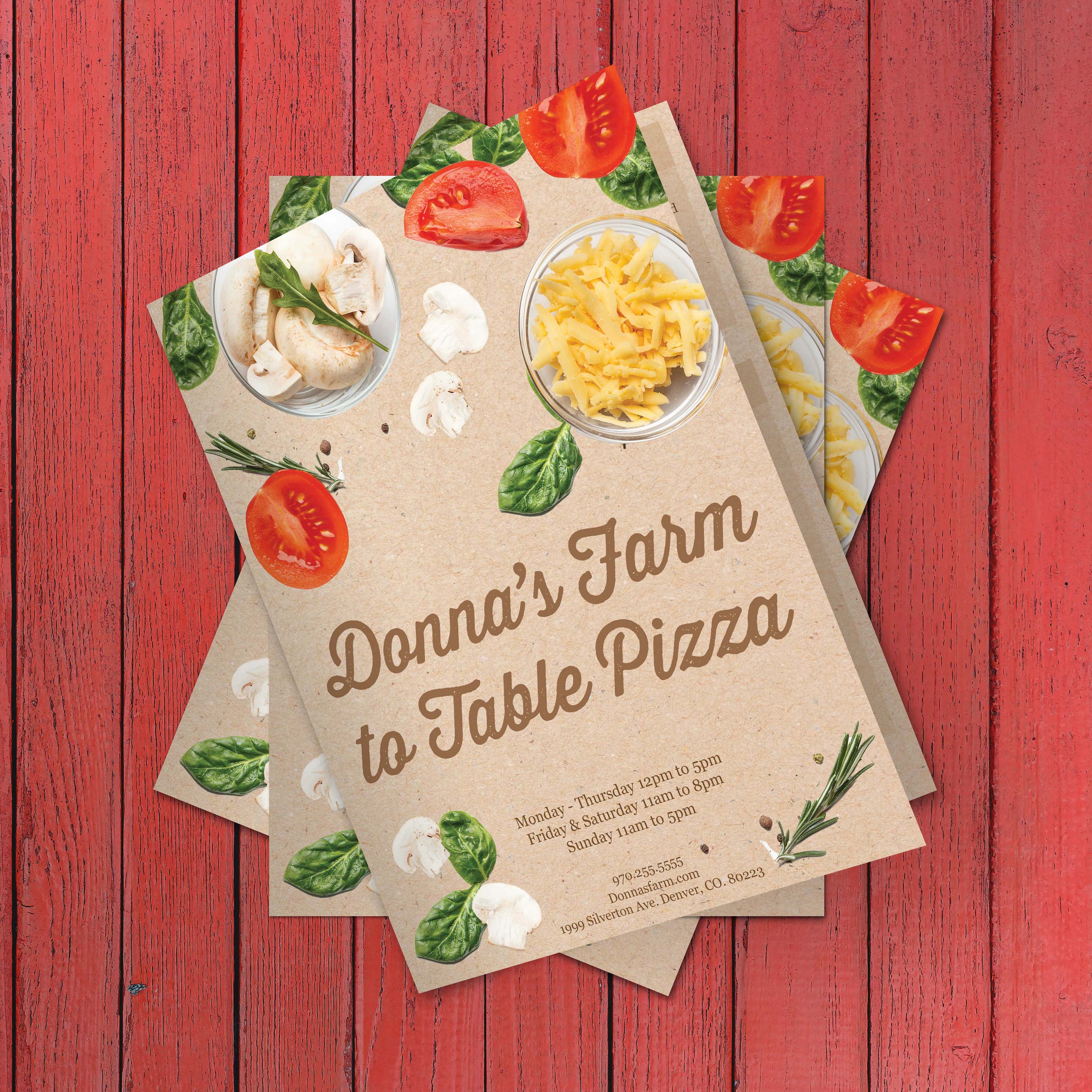 Farm to Table Pizza Menu Template 12" x 18" Bi-Fold - TerraSlate Inc.