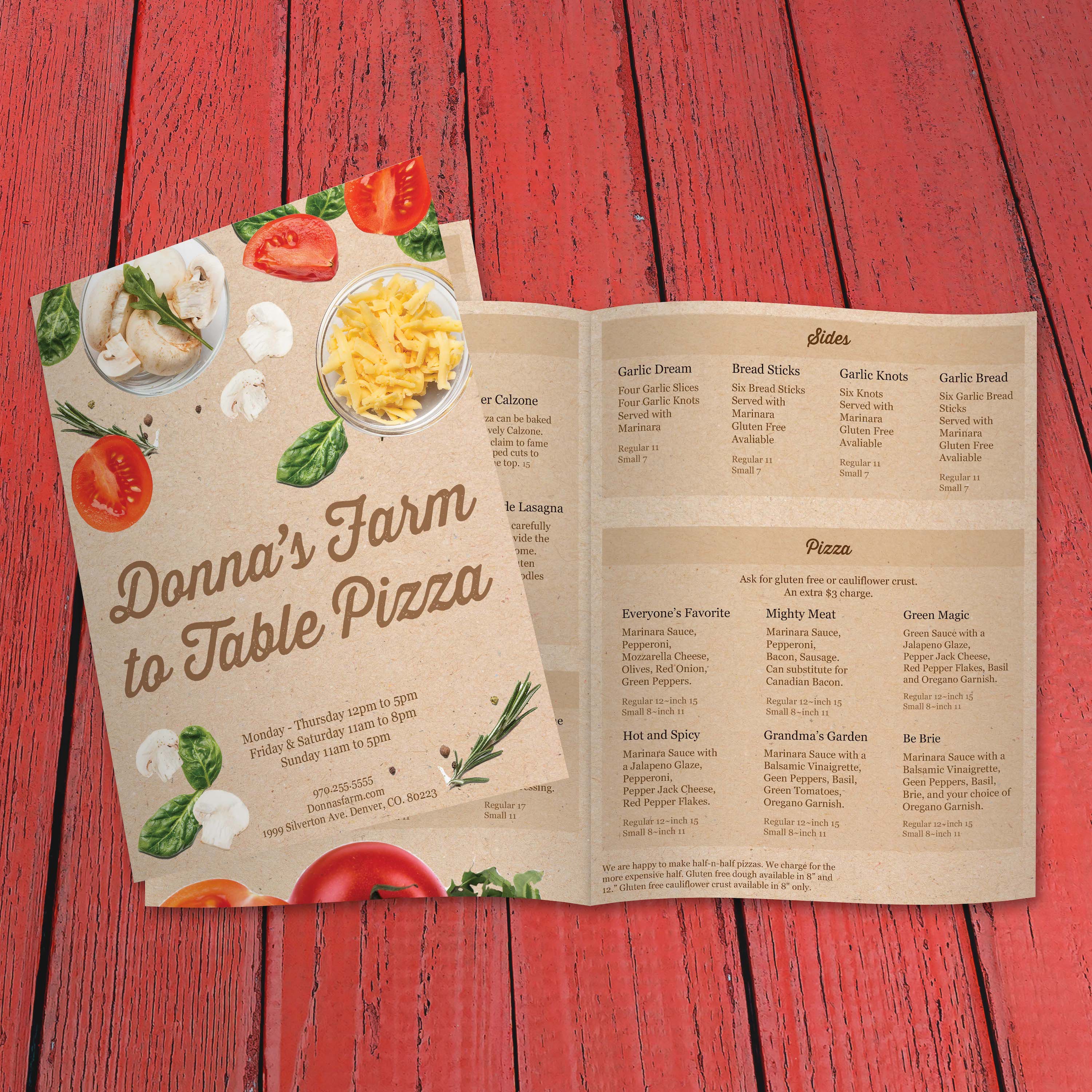 Farm to Table Pizza Menu Template 12" x 18" Bi-Fold - TerraSlate Inc.