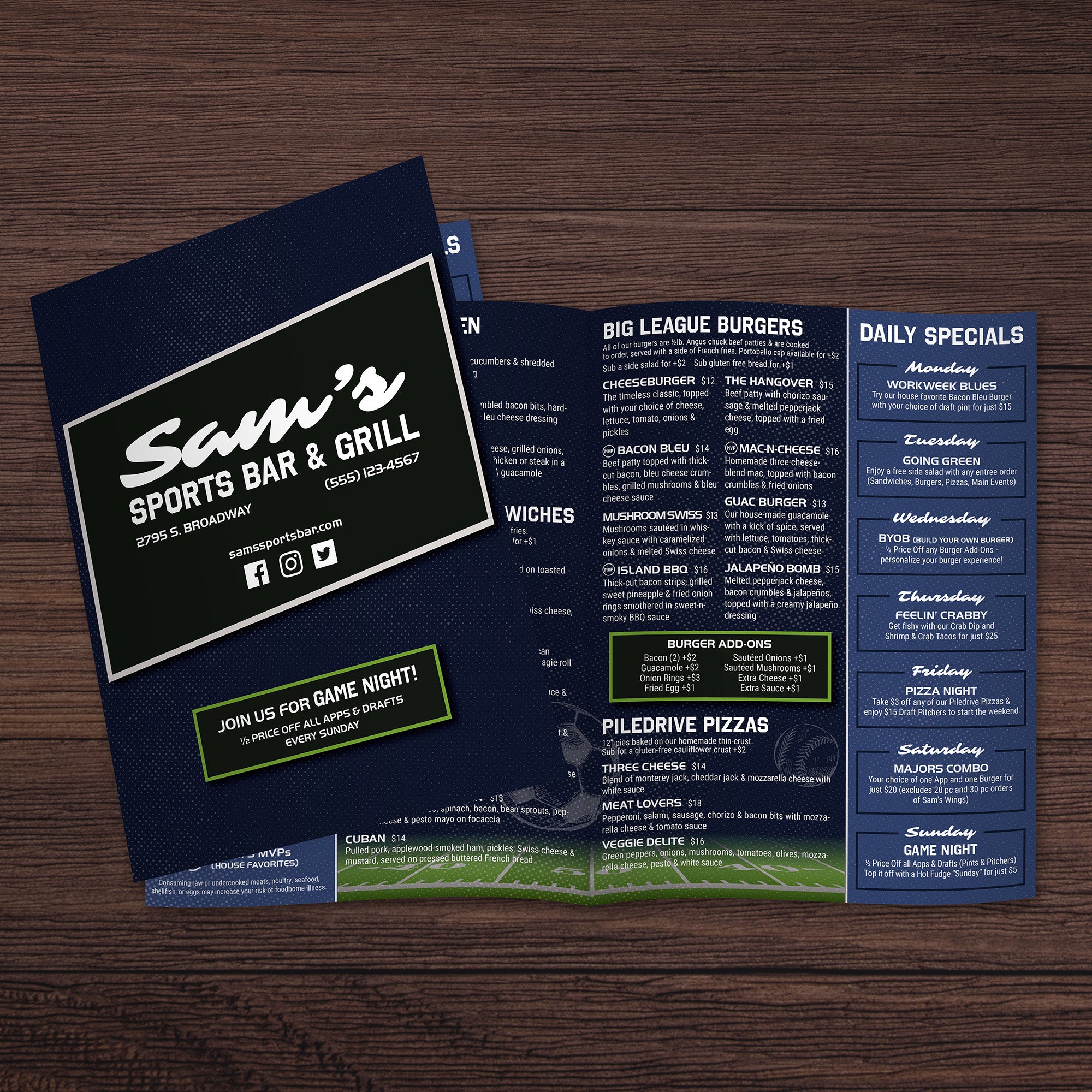 Sports Bar Template 12" x 18" Bifold - TerraSlate Inc.