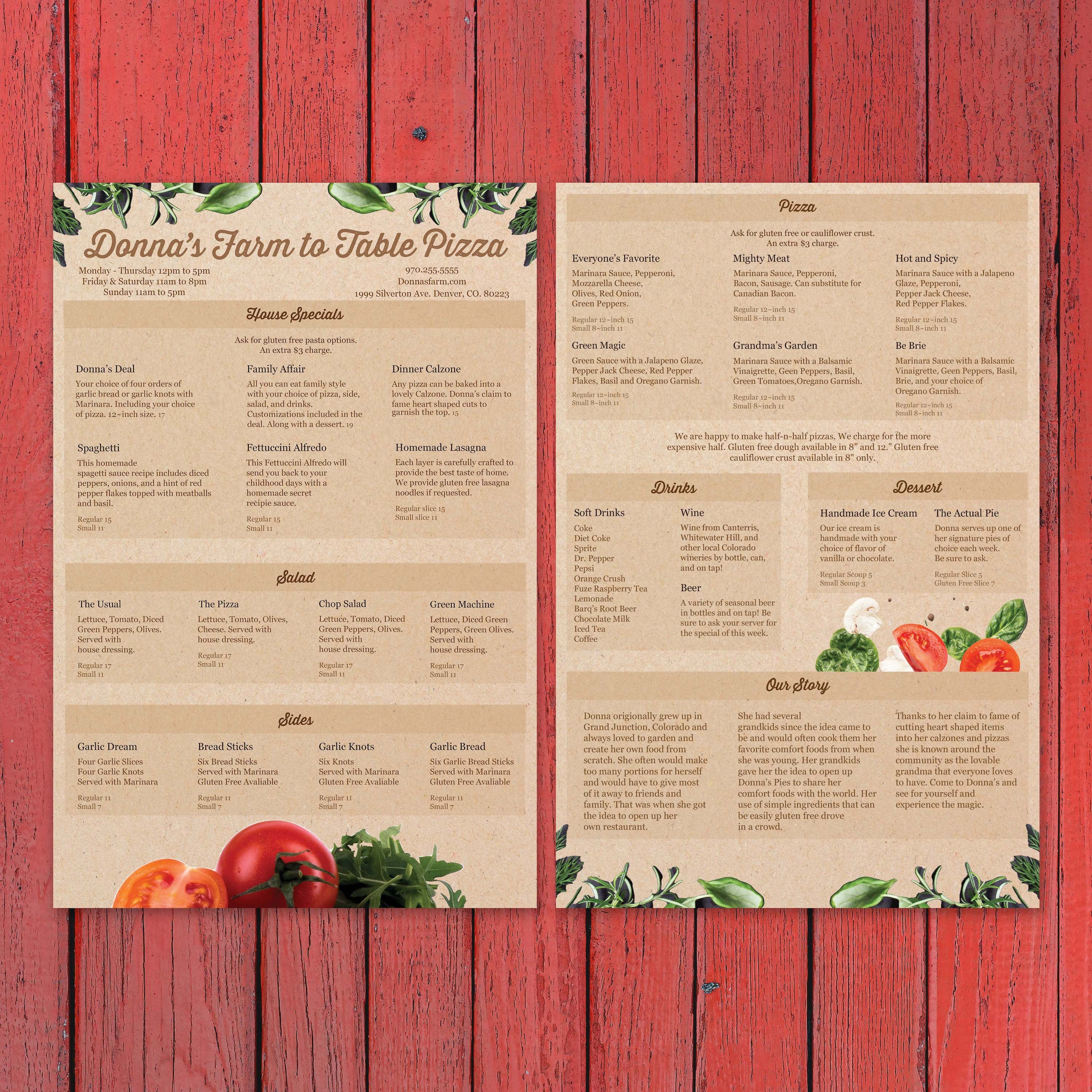 Farm to Table Pizza Menu Template 12" x 18" - TerraSlate Inc.