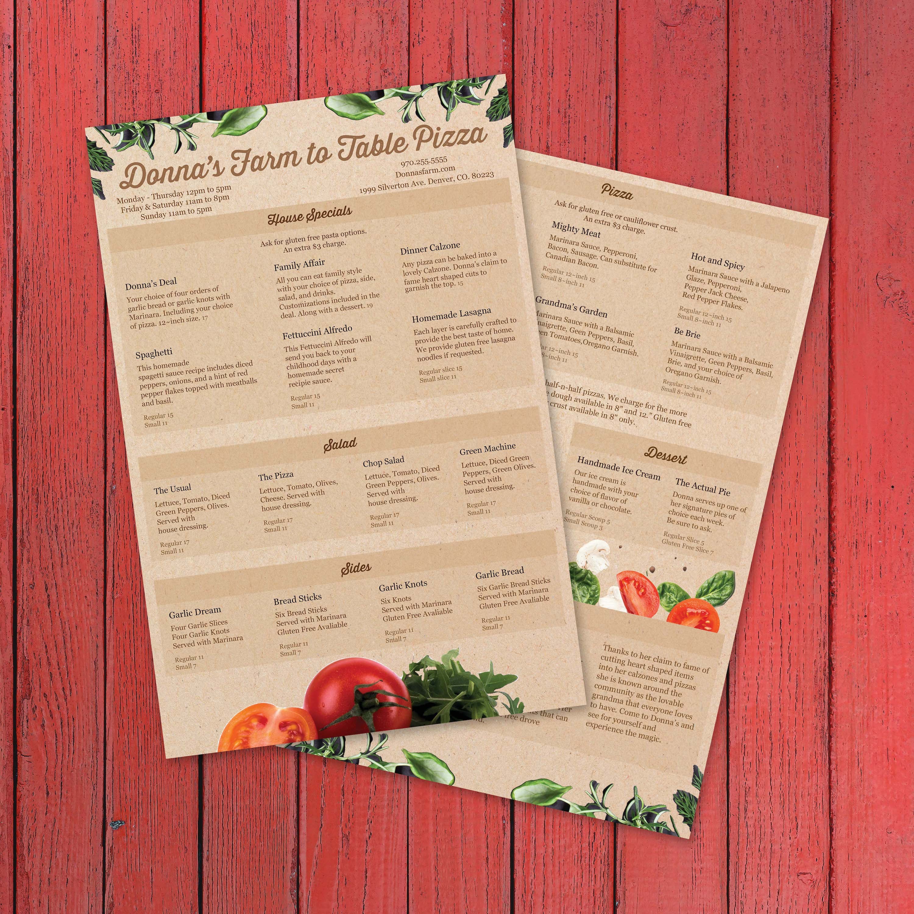 Farm to Table Pizza Menu Template 12" x 18" - TerraSlate Inc.