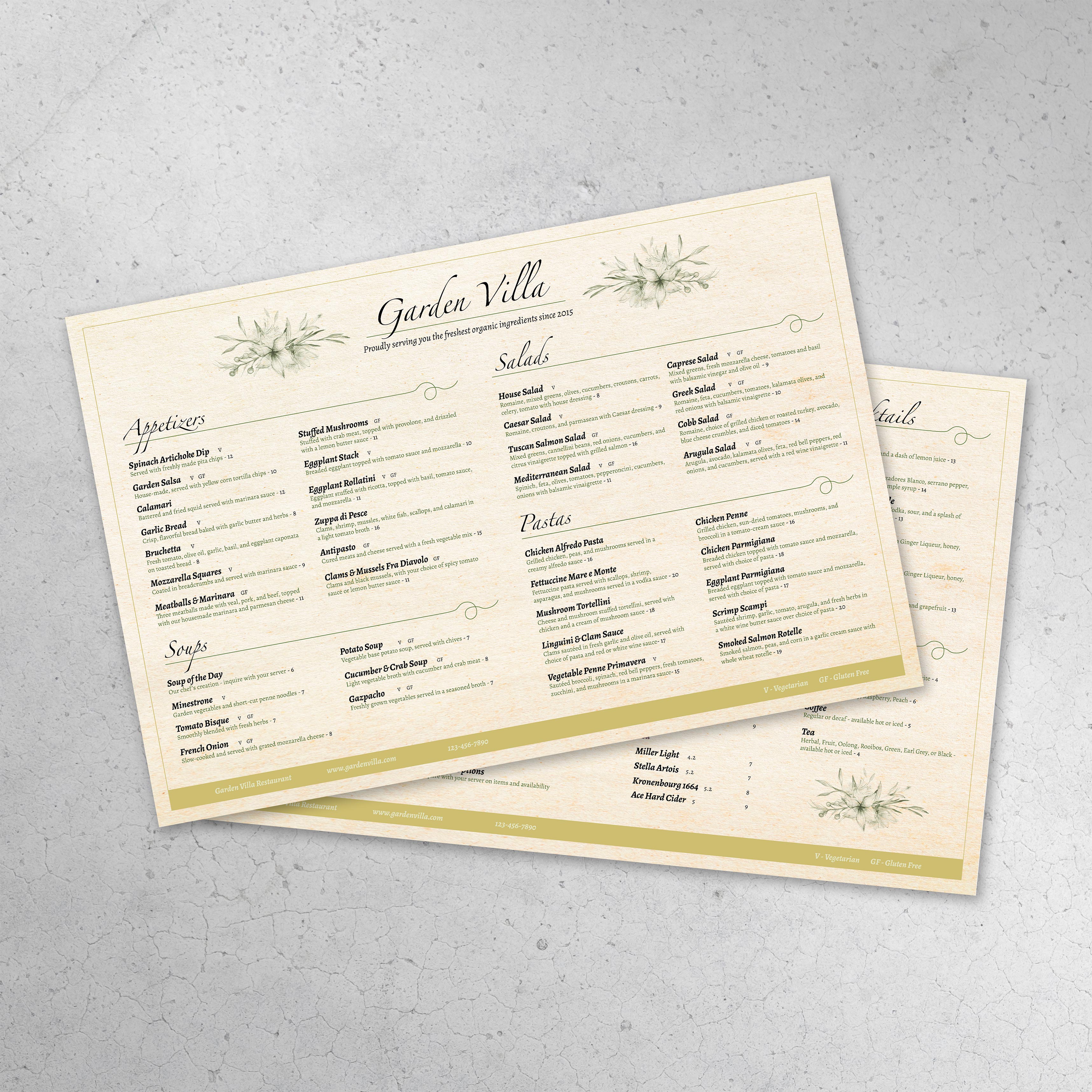 Italian Garden Menu Template 12" x 18" - TerraSlate Inc.