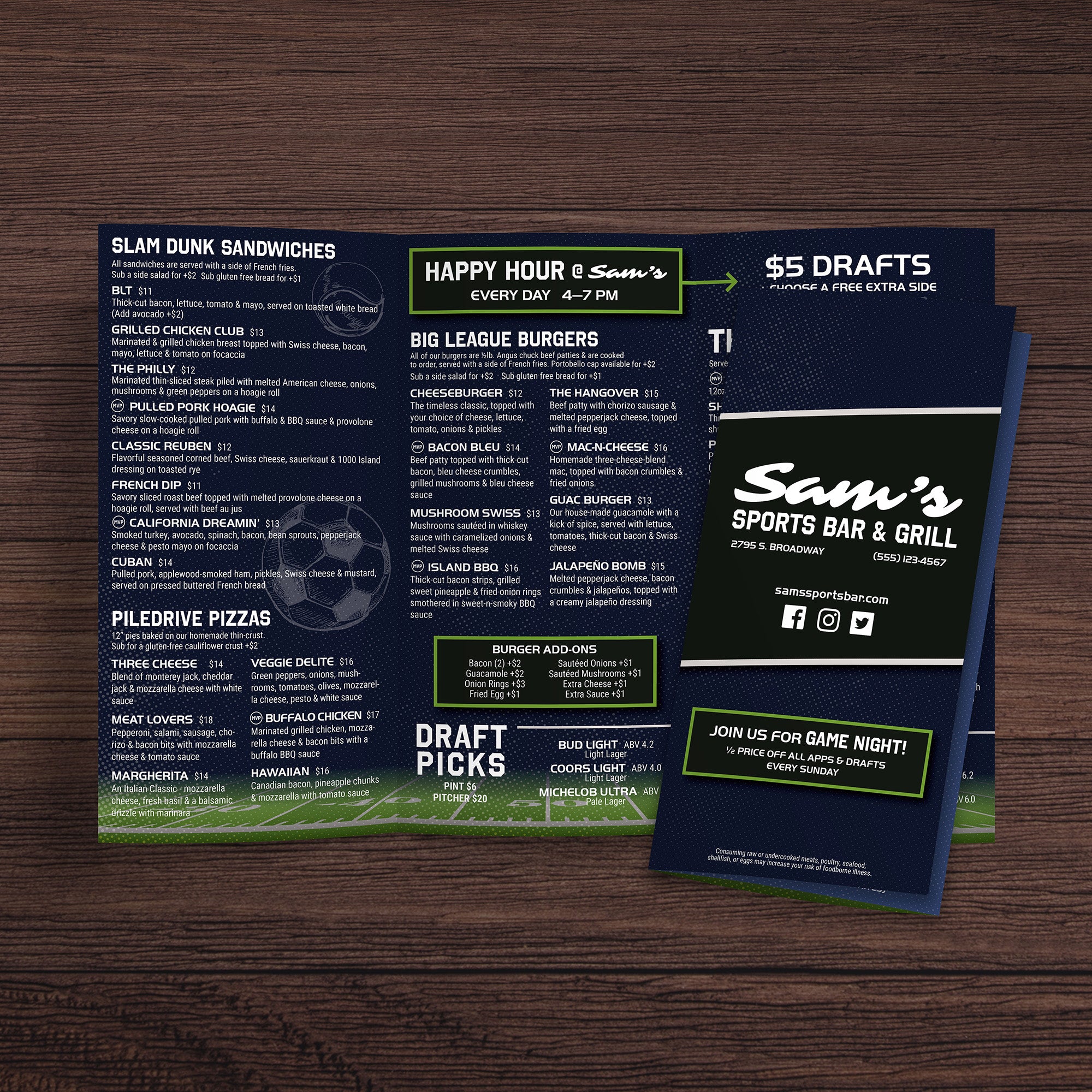 Sports Bar Template 12" x 18" Trifold - TerraSlate Inc.