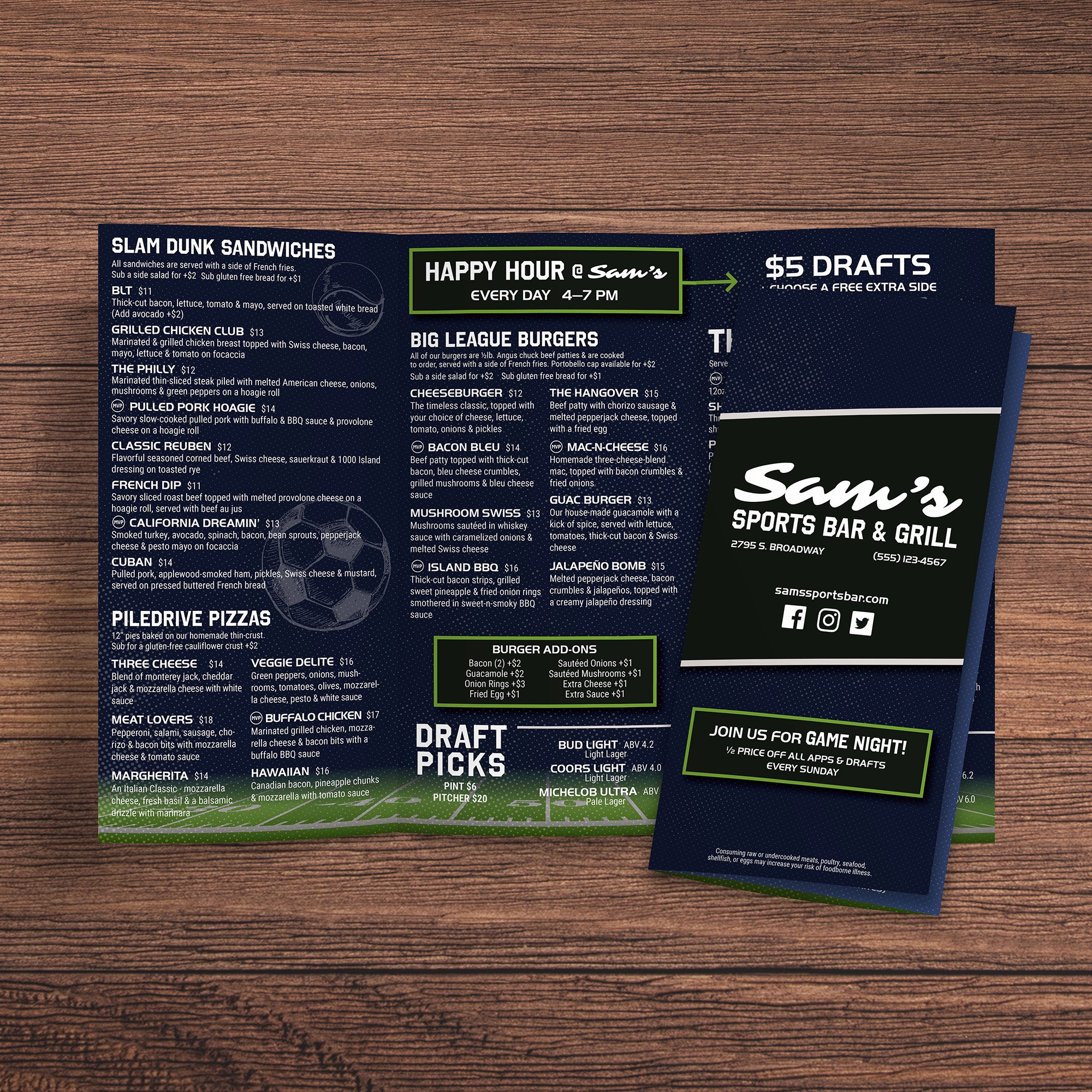 Sports Bar Template 12" x 18" Trifold - TerraSlate Inc.