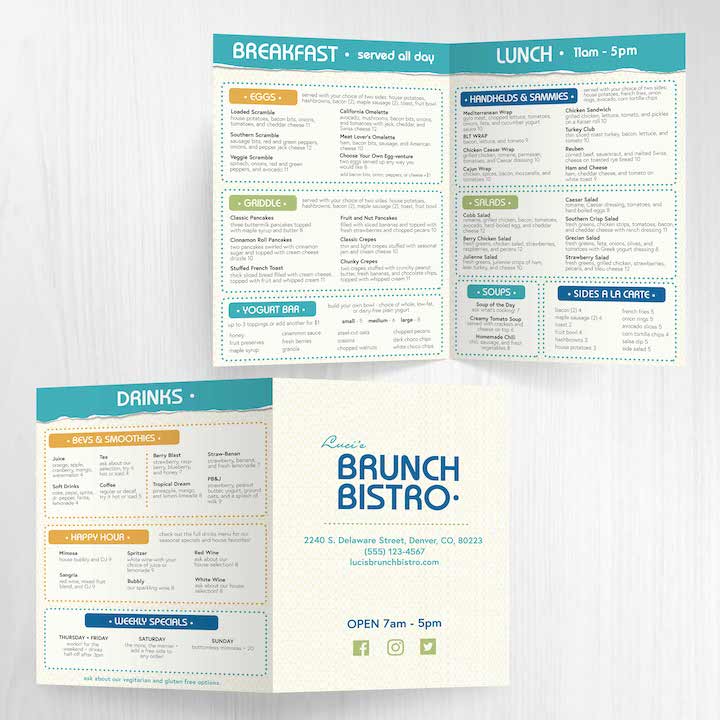 Modern Bistro Menu Template 13" x 19" Bi-Fold - TerraSlate Inc.