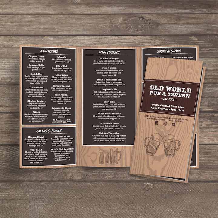 Old World Pub Menu Template 13" x 19" Tri-Fold - TerraSlate Inc.