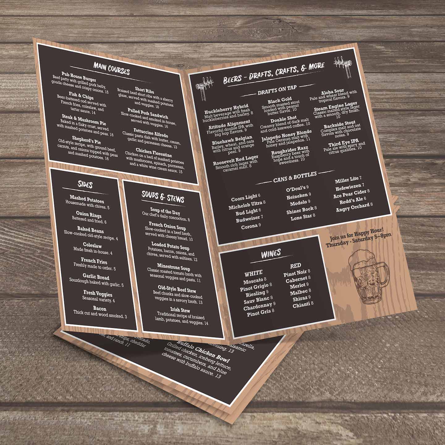 Old World Pub Menu Template 13" x 19" Bi-Fold - TerraSlate Inc.