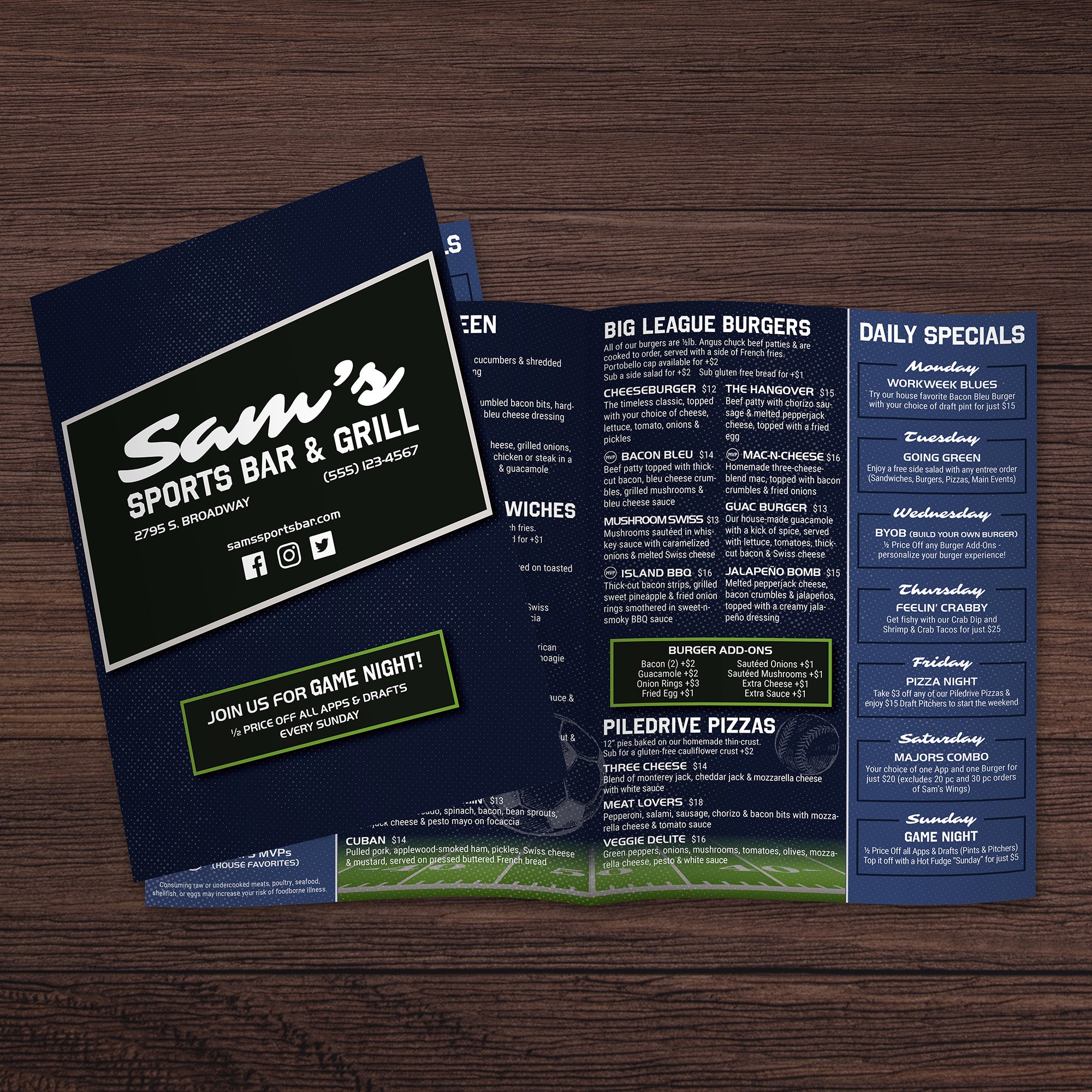 Sports Bar Template 13" x 19" Bifold - TerraSlate Inc.