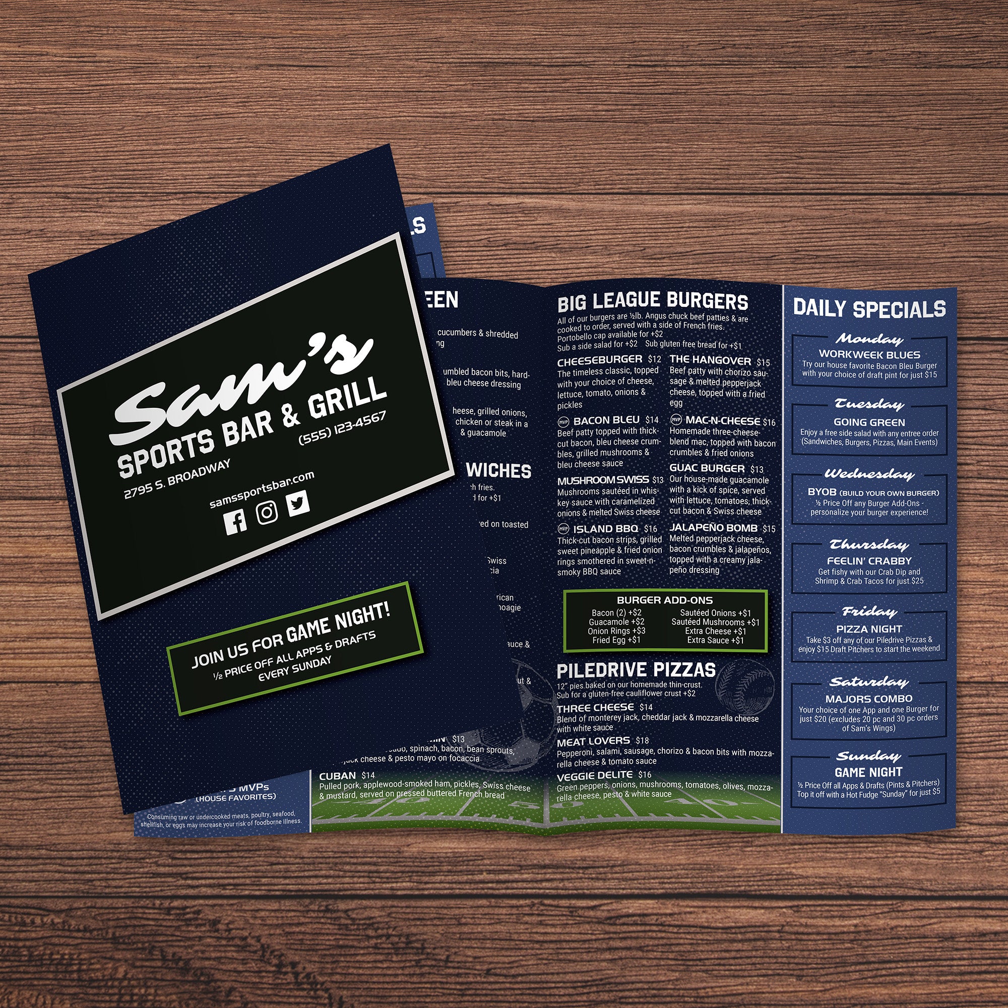 Sports Bar Template 13" x 19" Bifold - TerraSlate Inc.