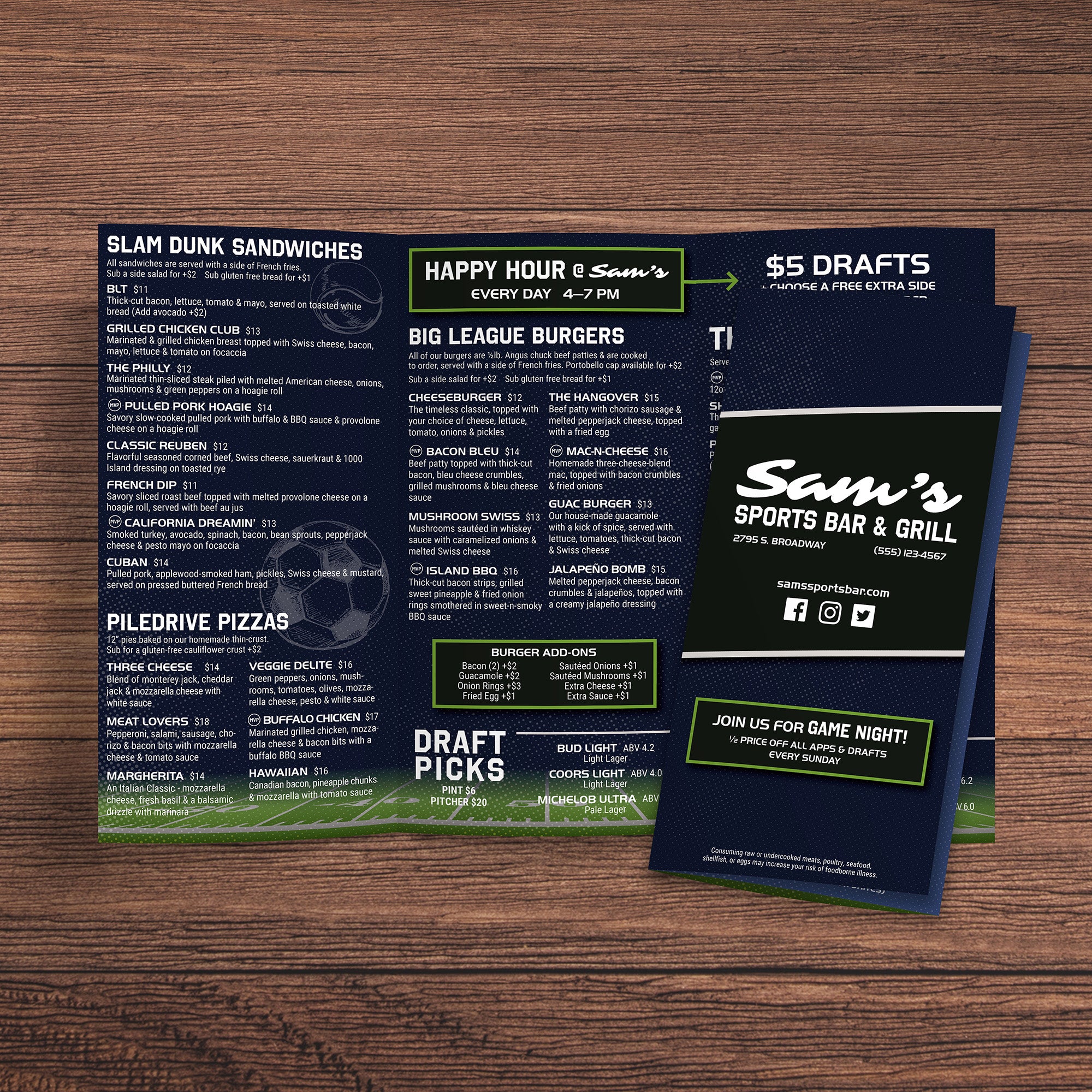 Sports Bar Template 13" x 19" Trifold - TerraSlate Inc.