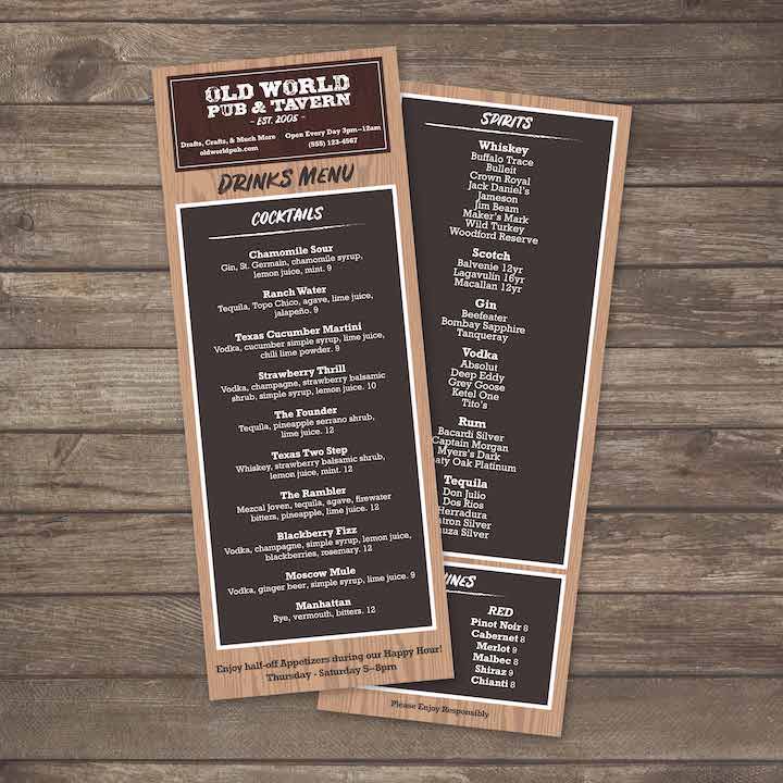 Old World Pub Menu Template 4.25" x 11" - TerraSlate Inc.