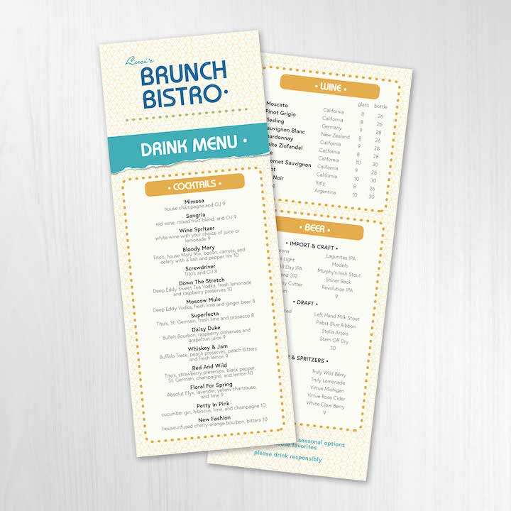 Modern Bistro Menu Template 4.25" x 11" - TerraSlate Inc.