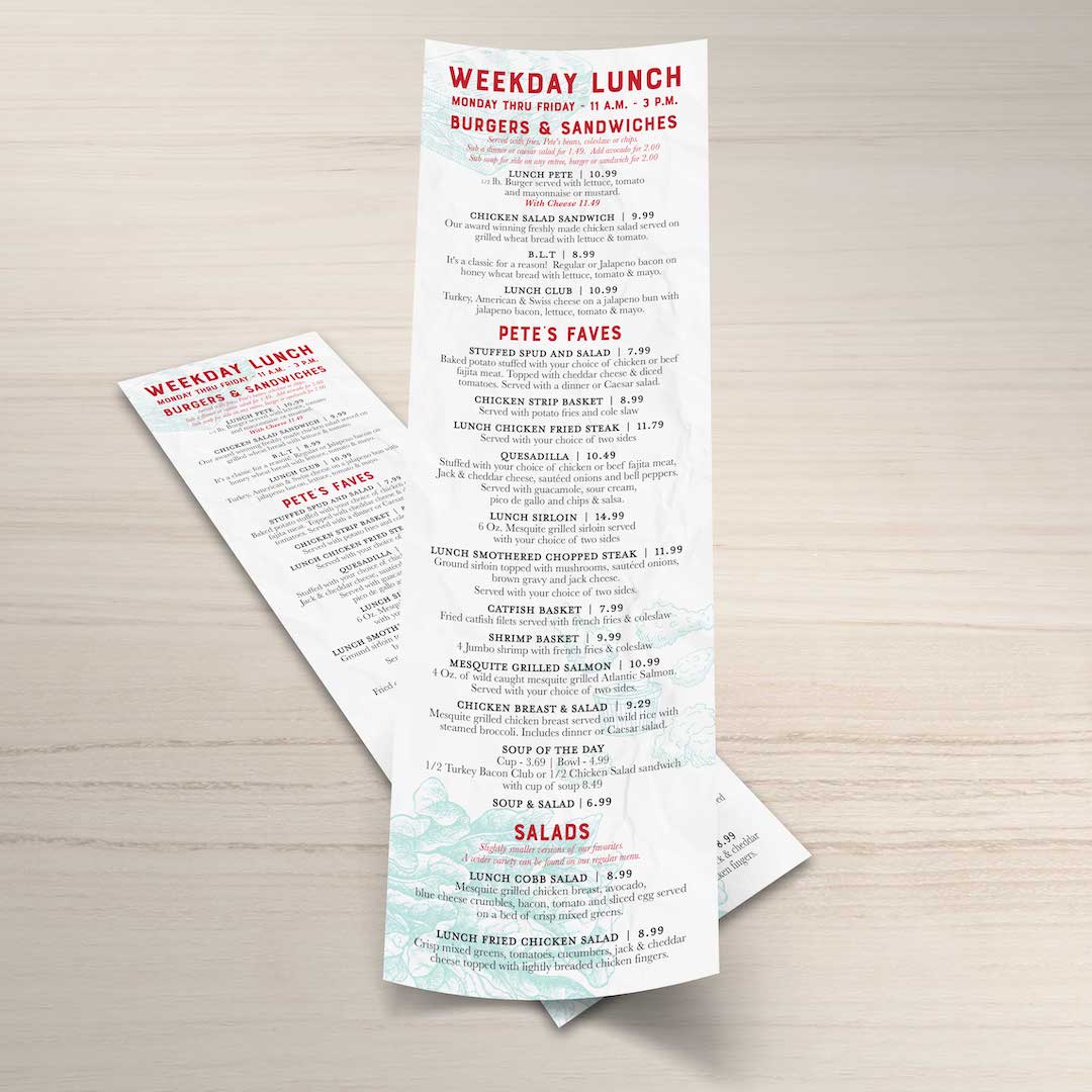 Waterproof Flat Table Menus 4.25" x 14" - TerraSlate Inc.