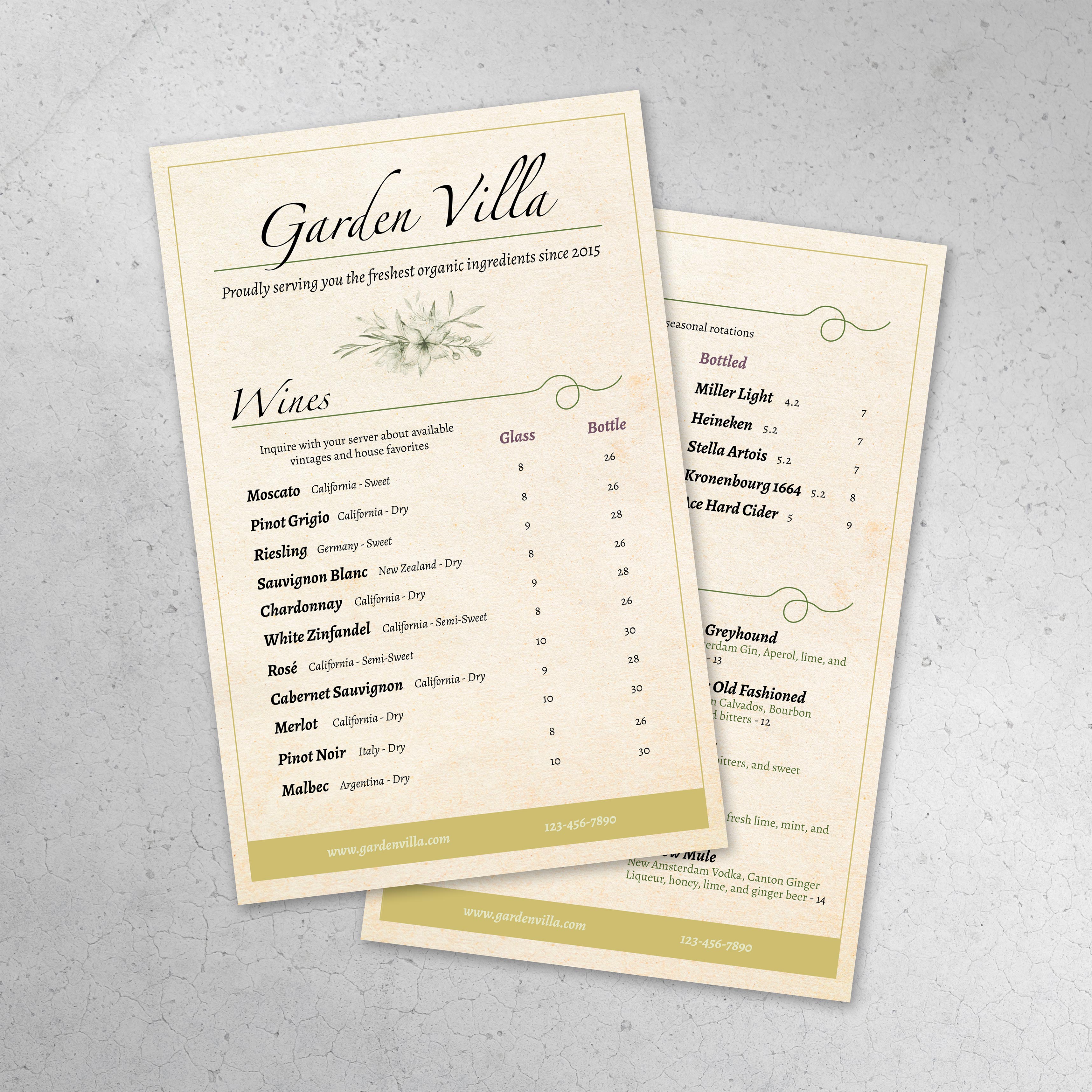 Italian Garden Menu Template 5.5" x 8.5" - TerraSlate Inc.